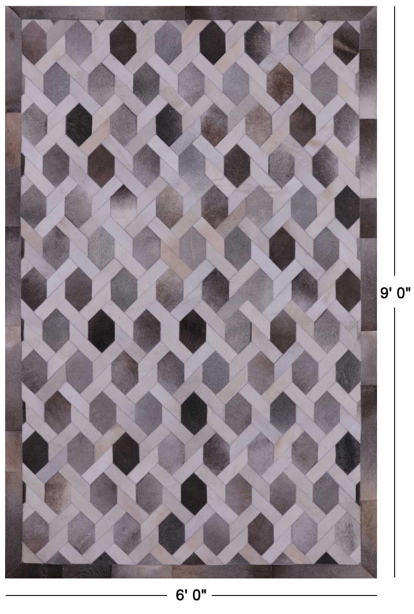 Natural Cowhide Hand Stitched Patchwork Rug - 6' 0" X 9' 0" - Golden Nile