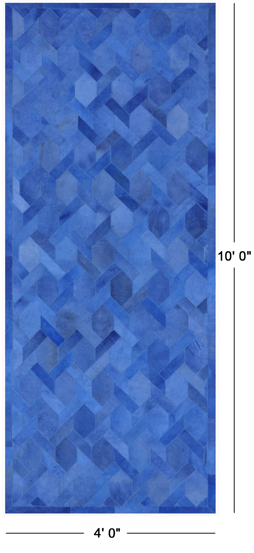 Blue Natural Cowhide Hand Stitched Runner Rug - 4' 0" X 10' 0" - Golden Nile