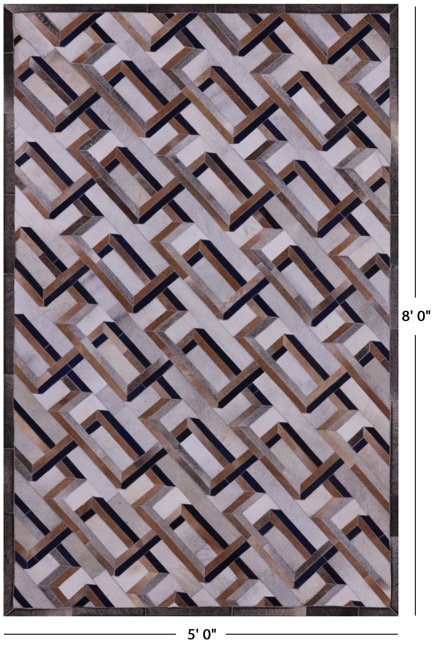 Natural Cowhide Hand Stitched Patchwork Rug - 5' 0" X 8' 0" - Golden Nile