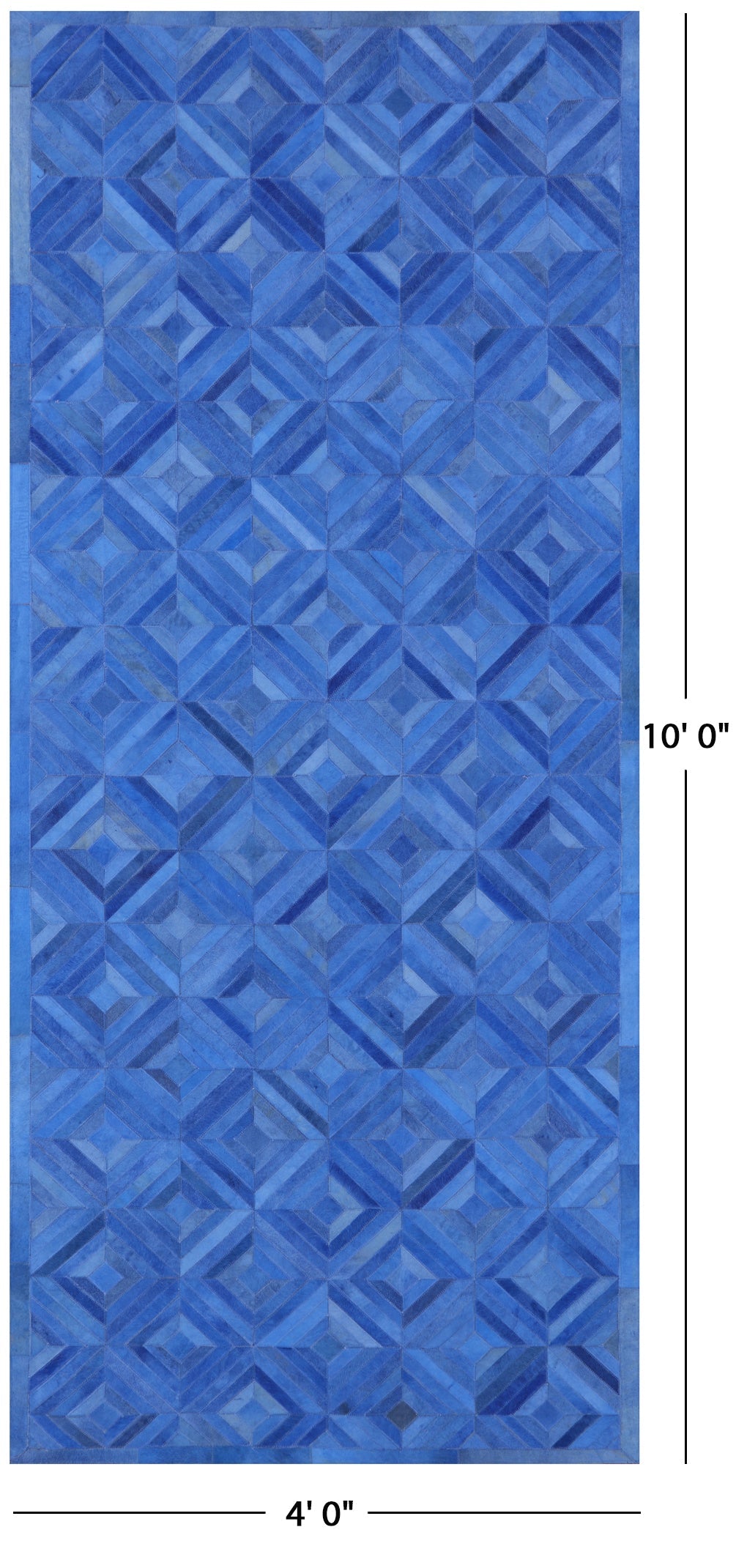 Blue Natural Cowhide Hand Stitched Runner Rug - 4' 0" X 10' 0" - Golden Nile