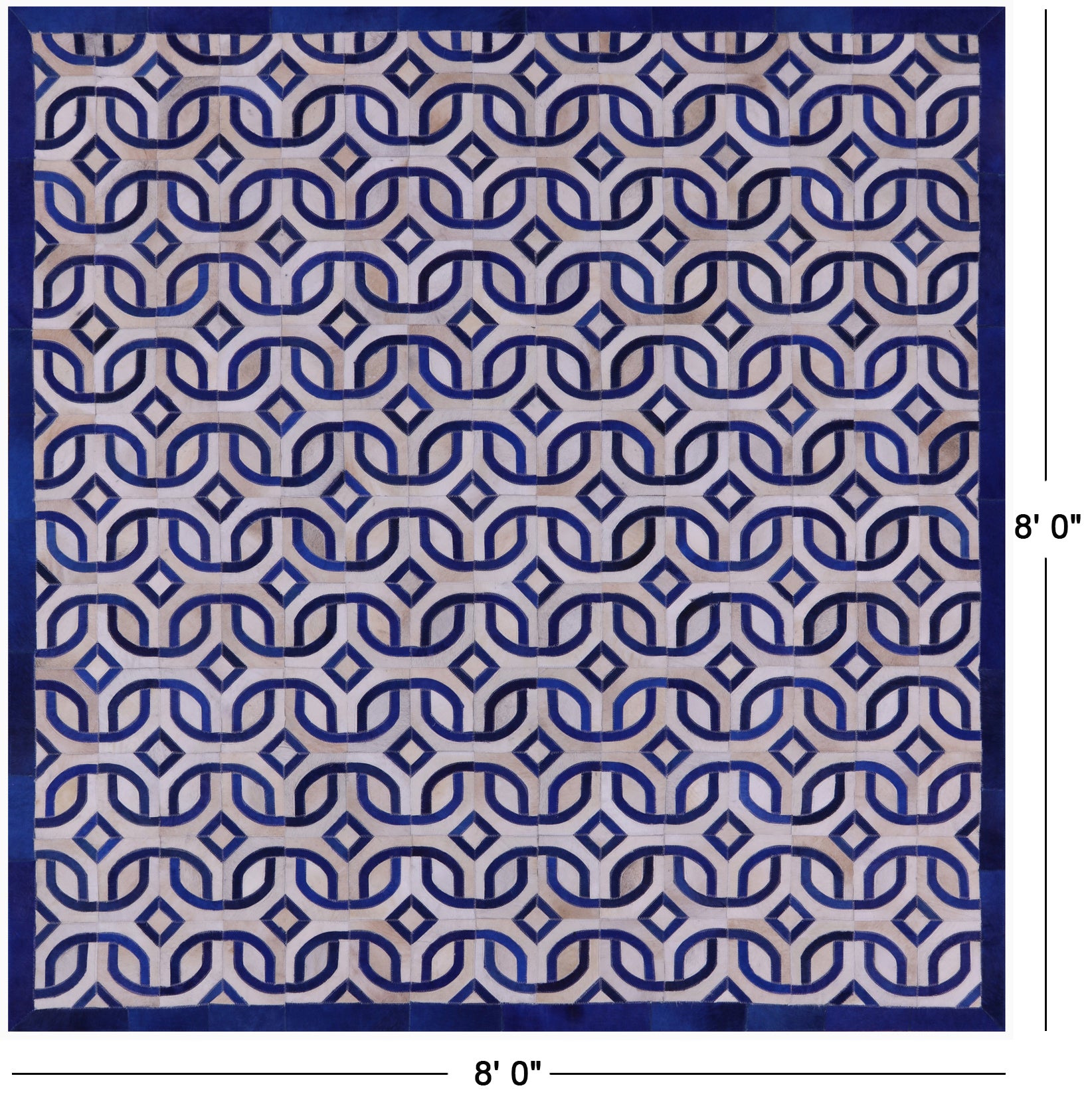 Square Natural Cowhide Hand Stitched Patchwork Rug - 8' 0" X 8' 0" - Golden Nile
