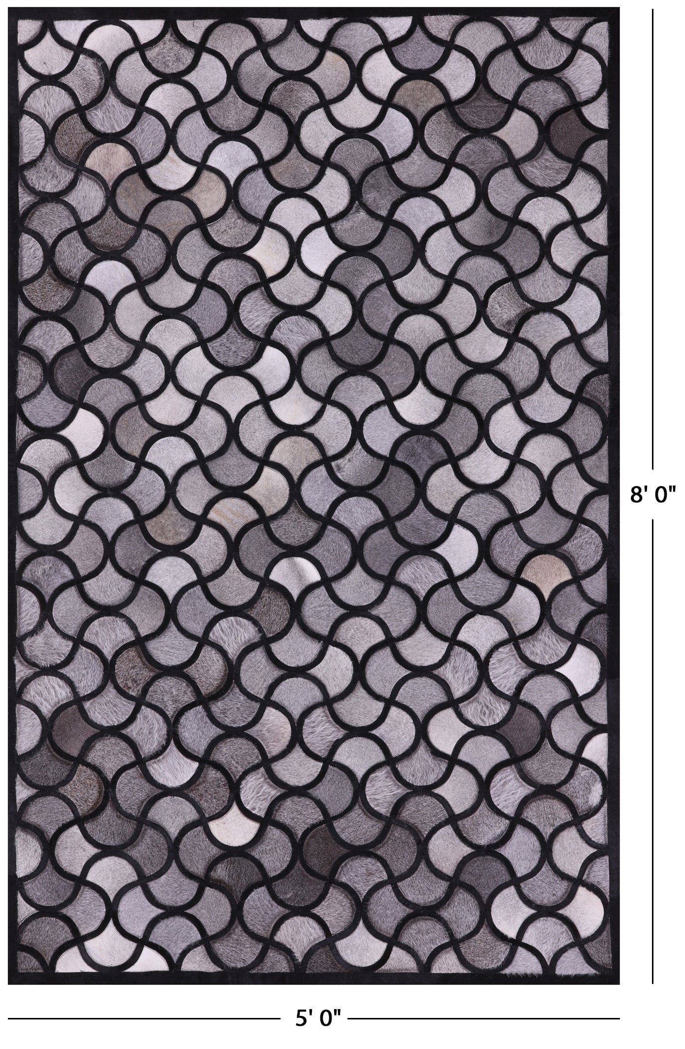 Natural Cowhide Hand Stitched Patchwork Rug - 5' 0" X 8' 0" - Golden Nile