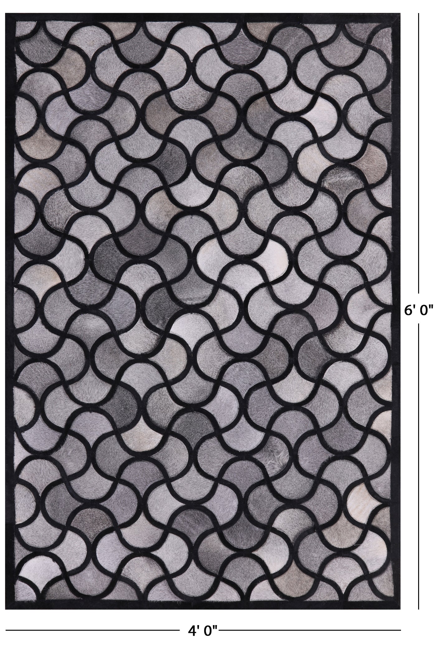 Natural Cowhide Hand Stitched Patchwork Rug - 4' 0" X 6' 0" - Golden Nile