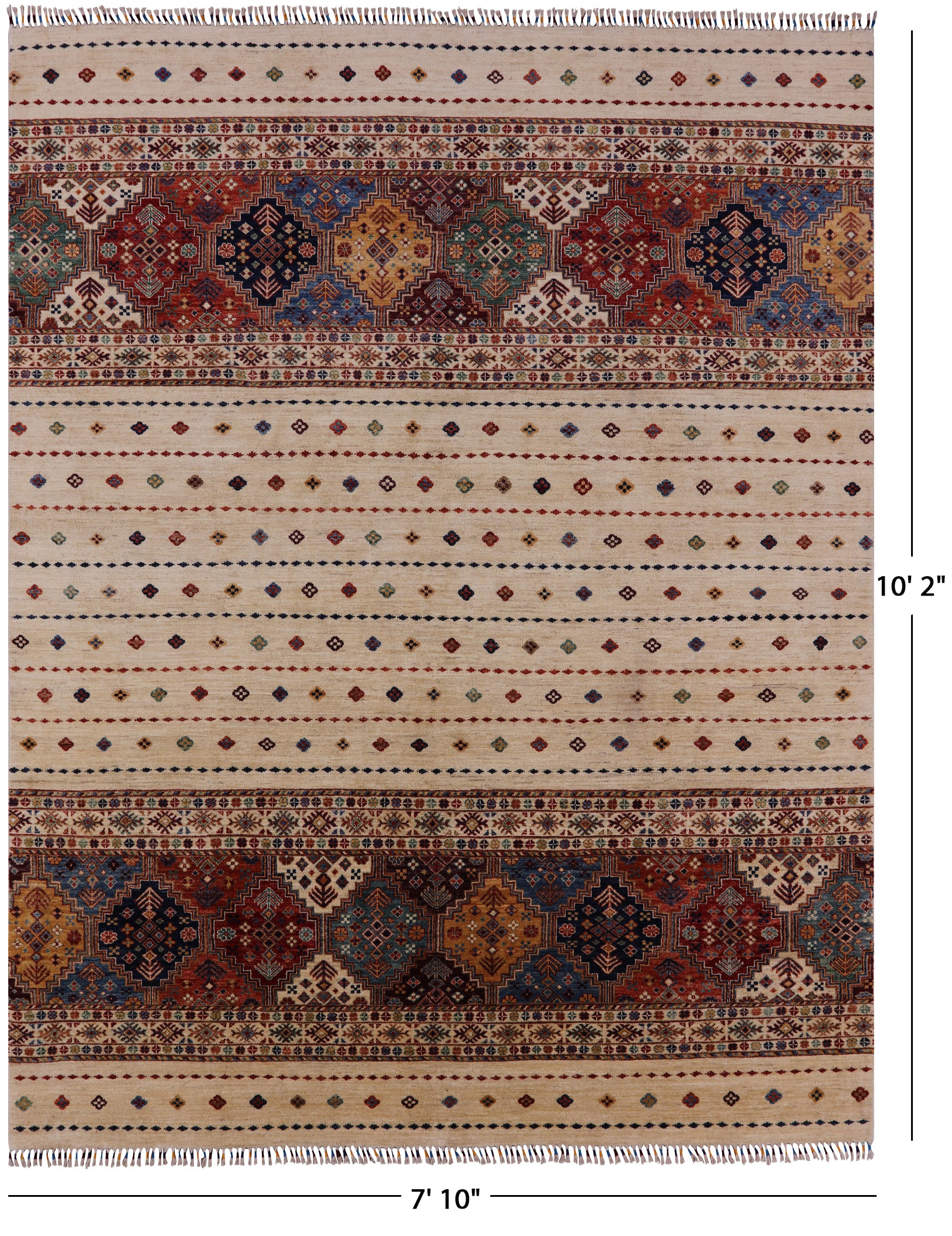 Ivory Khorjin Persian Gabbeh Hand Knotted Wool Area Rug - 7' 10" X 10' 2" - Golden Nile