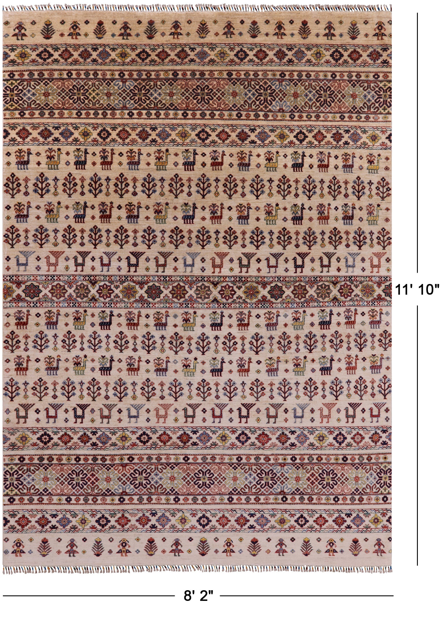 Ivory Tribal Gabbeh Hand Knotted Wool Area Rug - 8' 2" X 11' 10" - Golden Nile