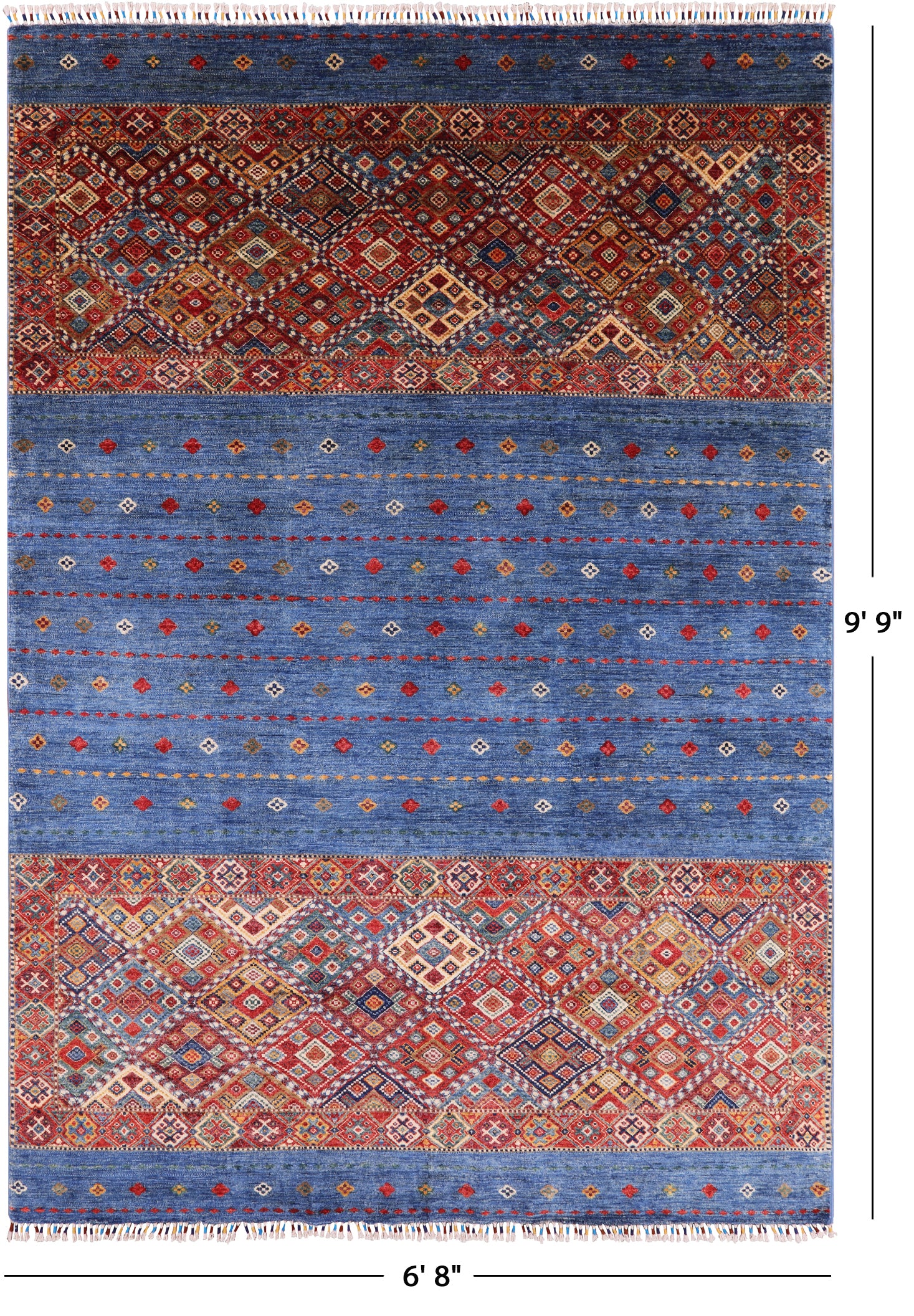 Blue Khorjin Persian Gabbeh Handmade Wool Rug - 6' 8" X 9' 9" - Golden Nile
