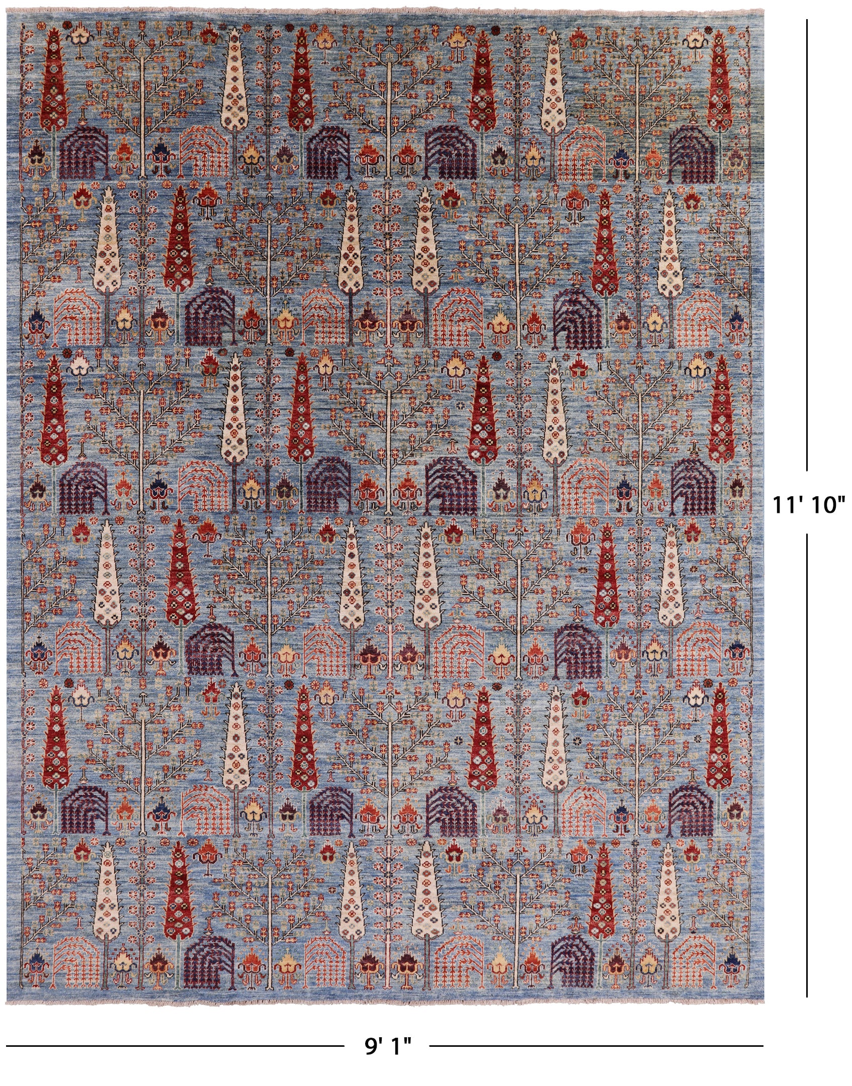 Blue Persian Ziegler Handmade Wool Area Rug - 9' 1" X 11' 10" - Golden Nile
