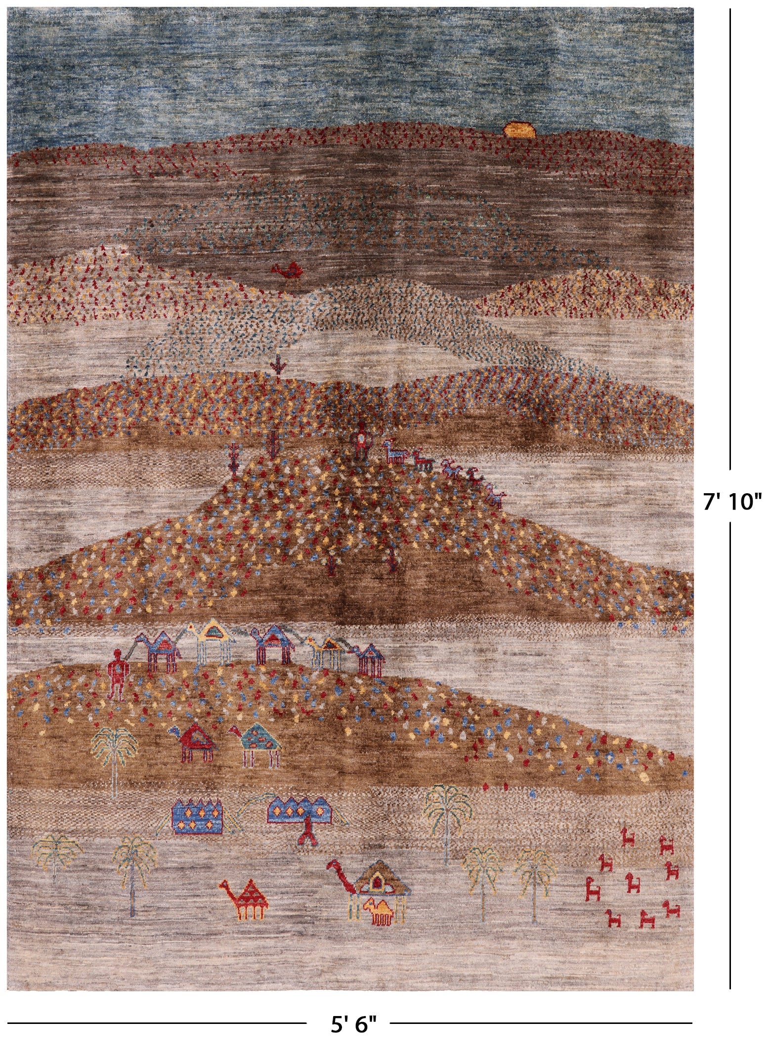 Tribal Gabbeh Hand Knotted Wool Rug - 5' 6" X 7' 10" - Golden Nile
