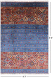 Blue Khorjin Persian Gabbeh Hand Knotted Wool Area Rug - 6' 7" X 9' 8" - Golden Nile
