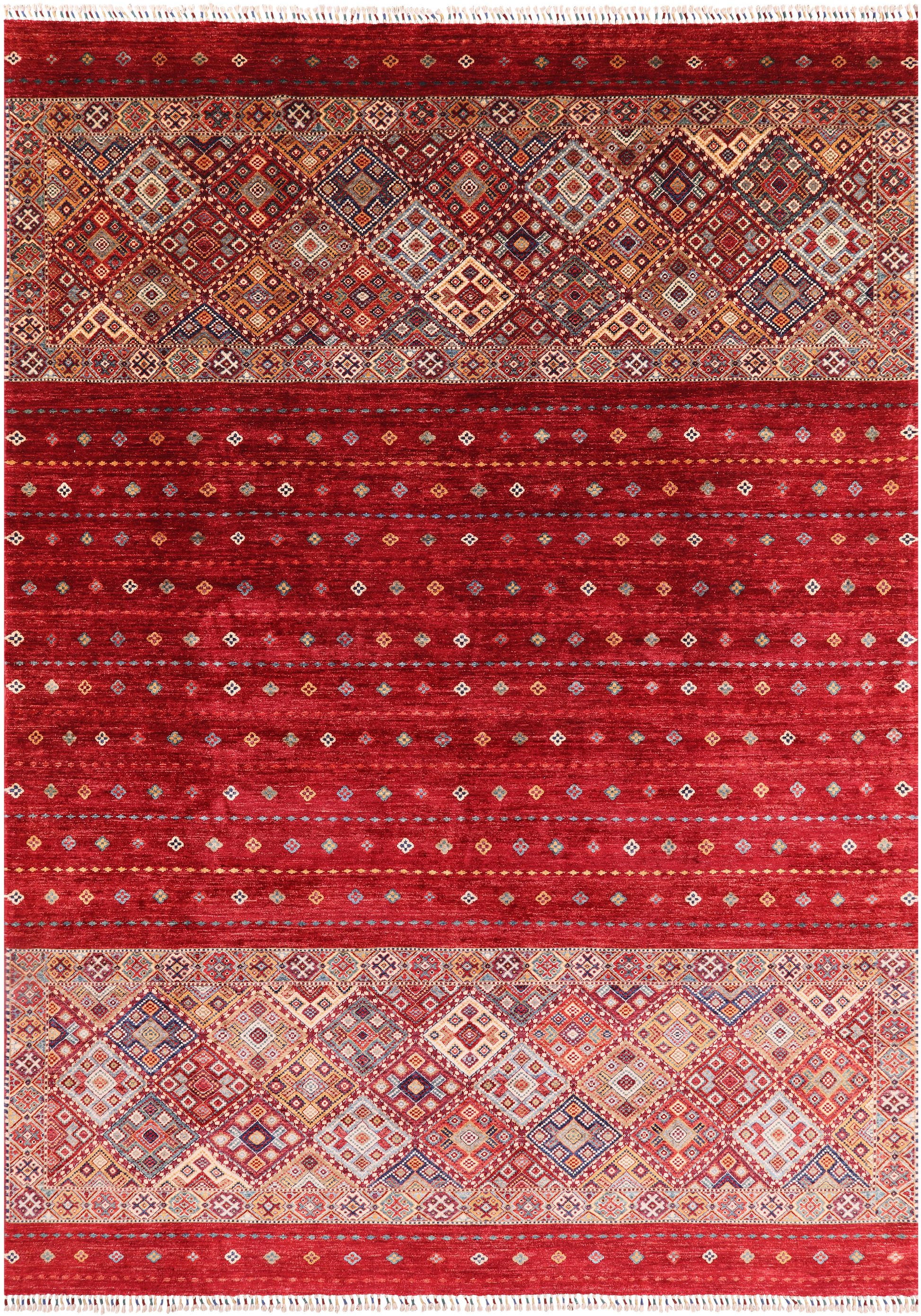 Red Khorjin Persian Gabbeh Hand Knotted Wool Rug - 8' 3" X 11' 7" - Golden Nile