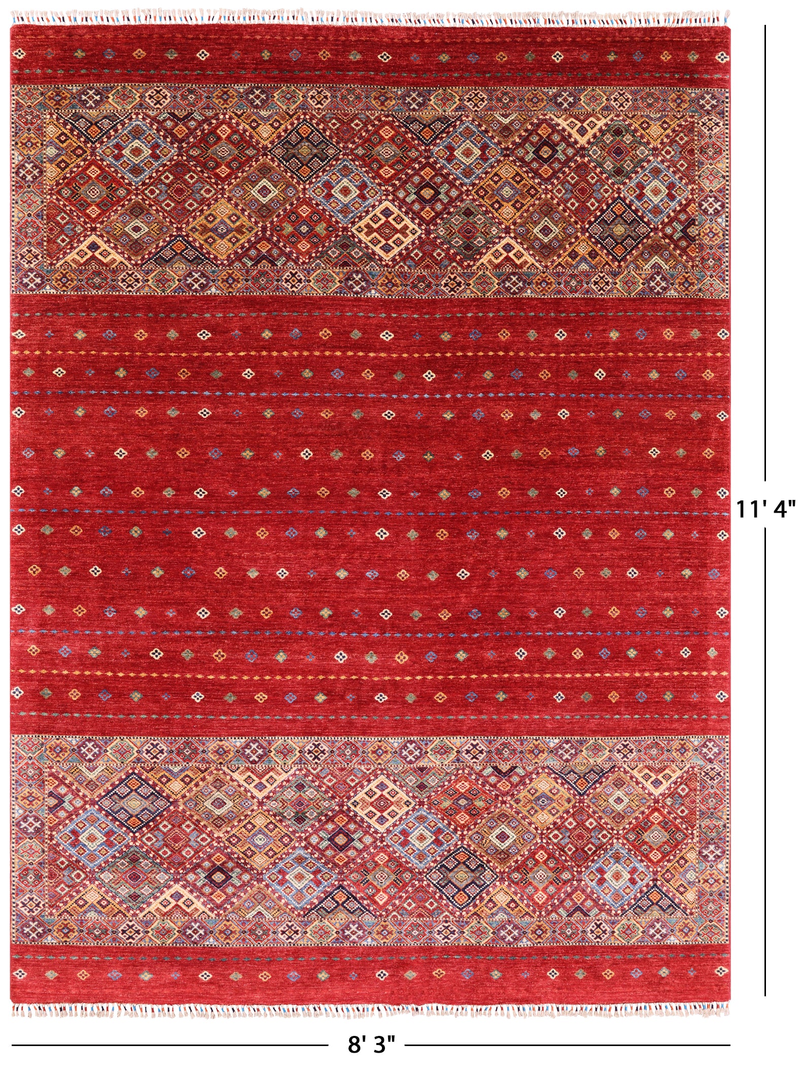 Red Khorjin Persian Gabbeh Handmade Wool Rug - 8' 3" X 11' 4" - Golden Nile