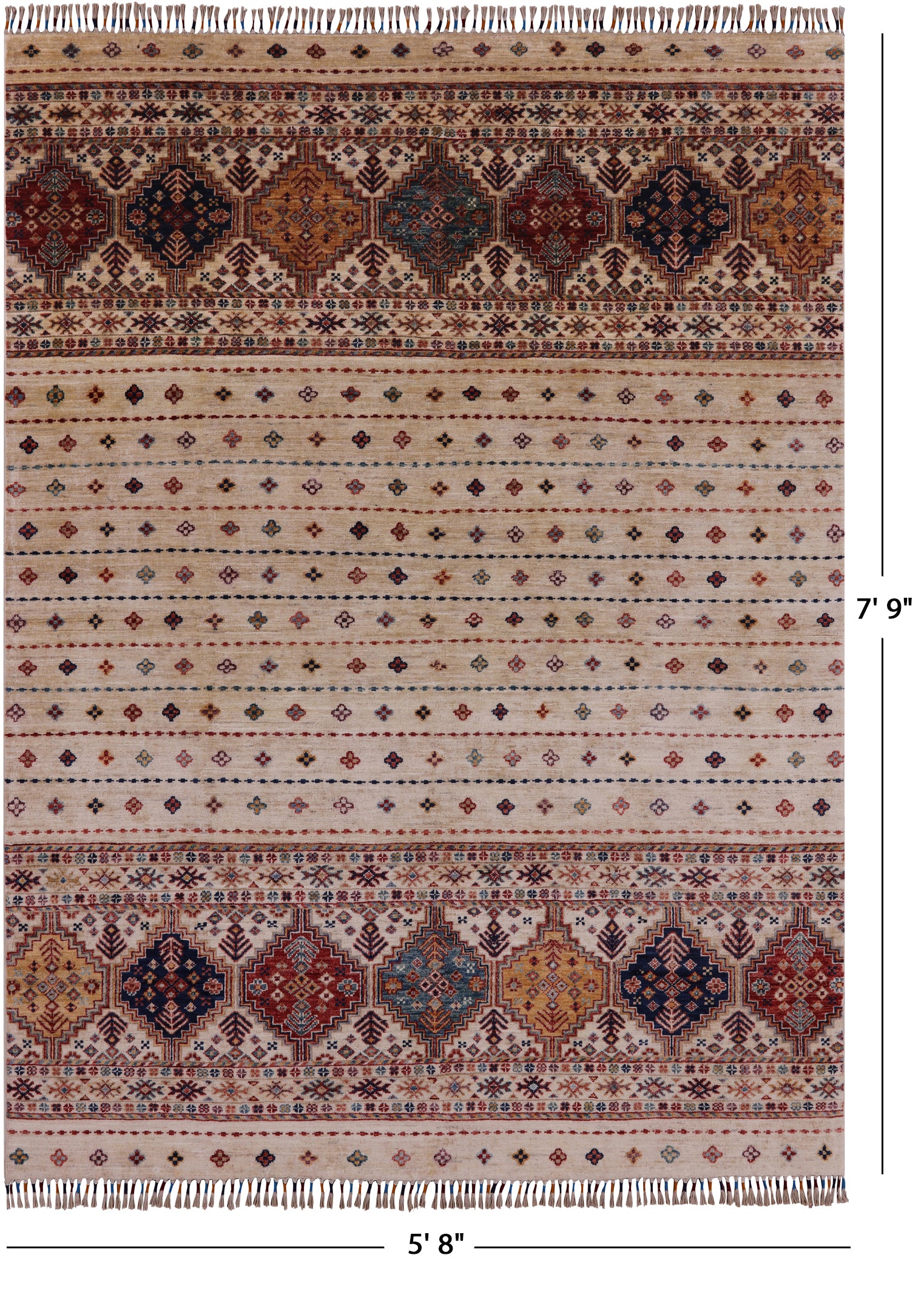 Ivory Khorjin Persian Gabbeh Hand Knotted Wool Area Rug - 5' 8" X 7' 9" - Golden Nile