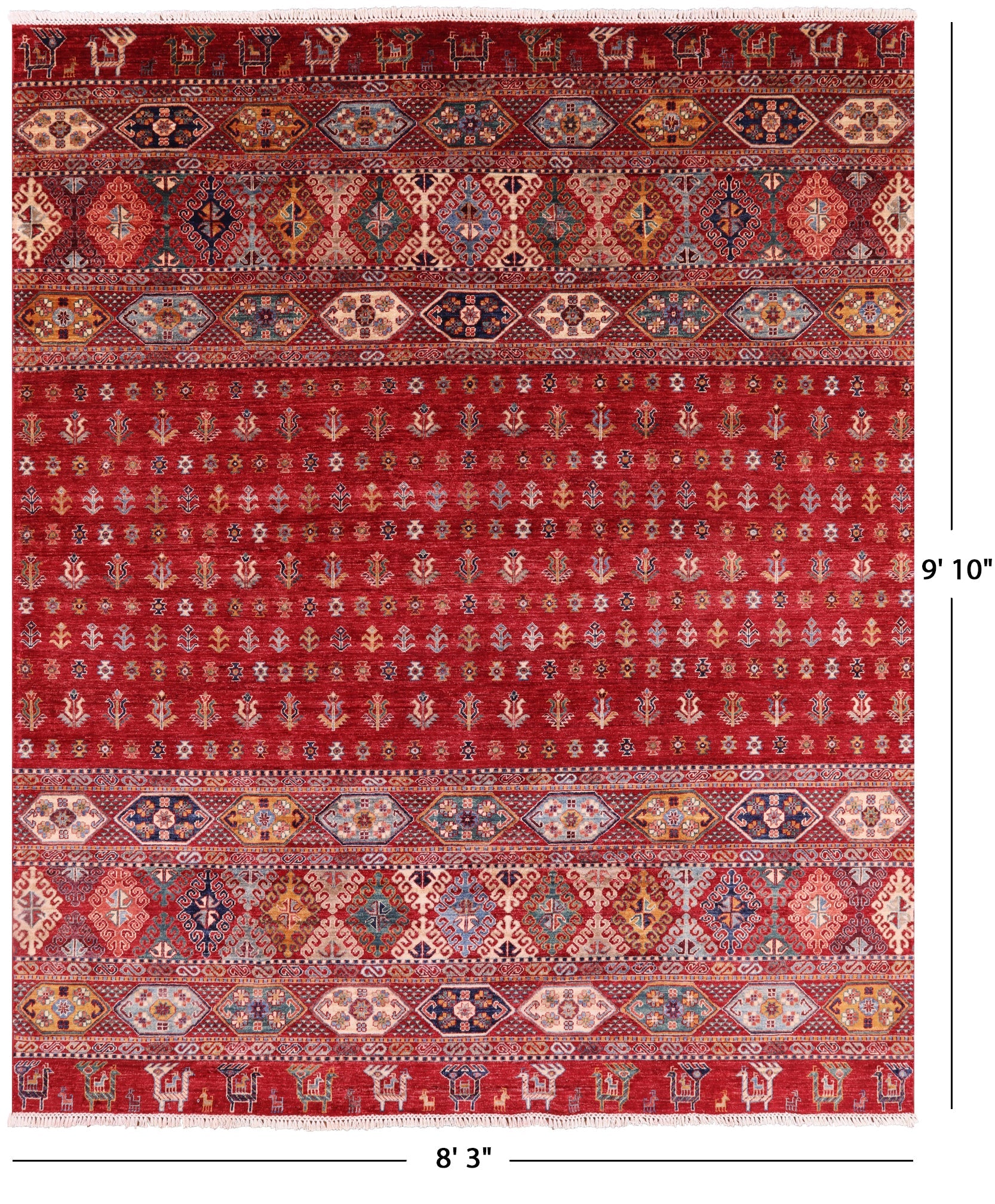 Red Persian Tribal Gabbeh Hand Knotted Wool Area Rug - 8' 3" X 9' 10" - Golden Nile
