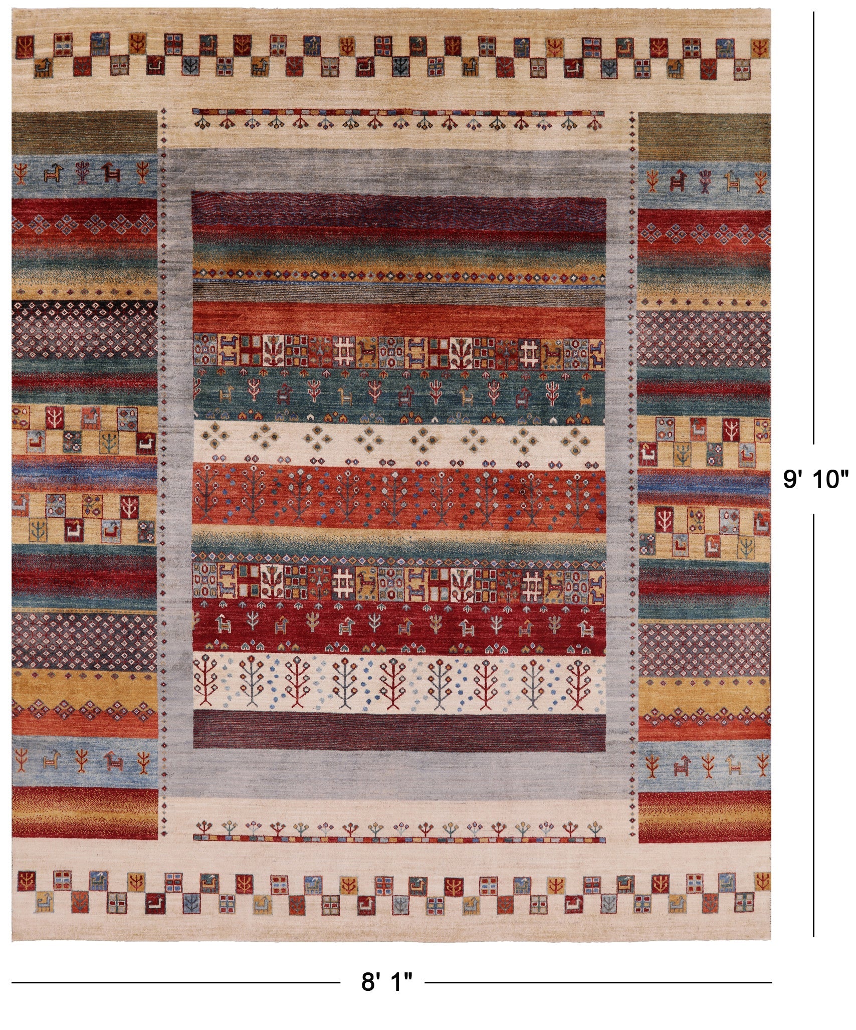 Persian Tribal Gabbeh Hand Knotted Wool Area Rug - 8' 1" X 9' 10" - Golden Nile
