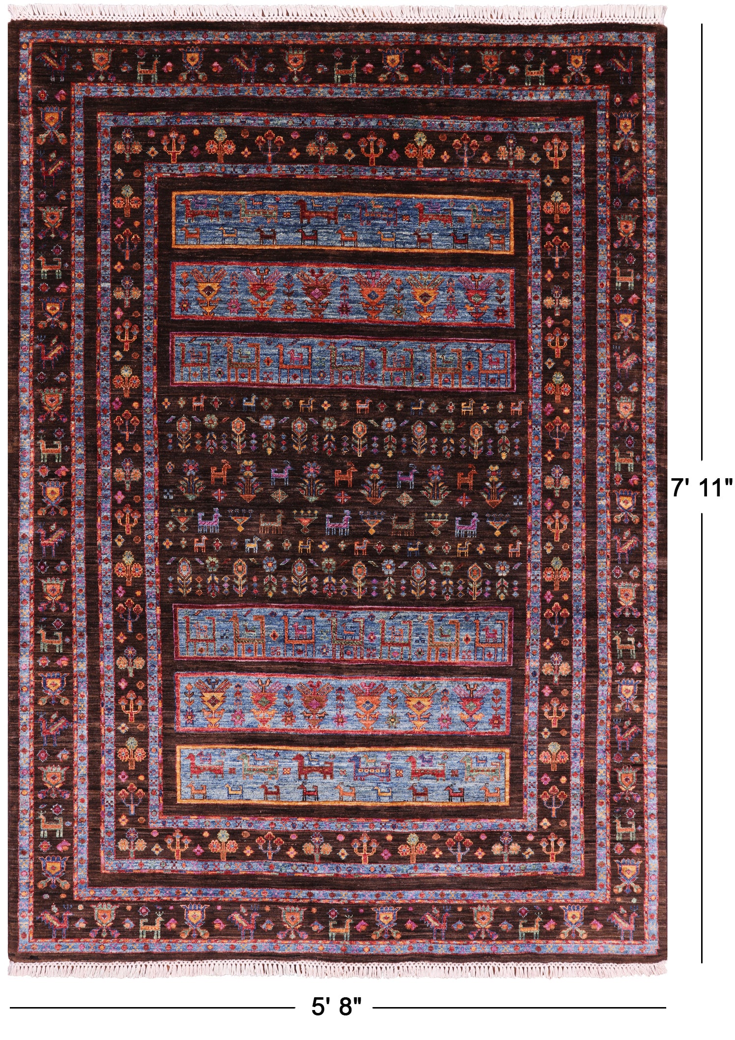 Brown Persian Tribal Gabbeh Handmade Wool Area Rug - 5' 8" X 7' 11" - Golden Nile