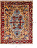 Blue Persian Fine Serapi Hand Knotted Wool Area Rug - 9' 2" X 11' 10" - Golden Nile