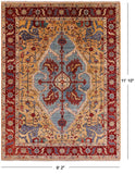 Blue Persian Fine Serapi Hand Knotted Wool Area Rug - 9' 2" X 11' 10" - Golden Nile