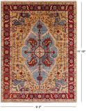 Blue Persian Fine Serapi Hand Knotted Wool Area Rug - 9' 2" X 11' 10" - Golden Nile