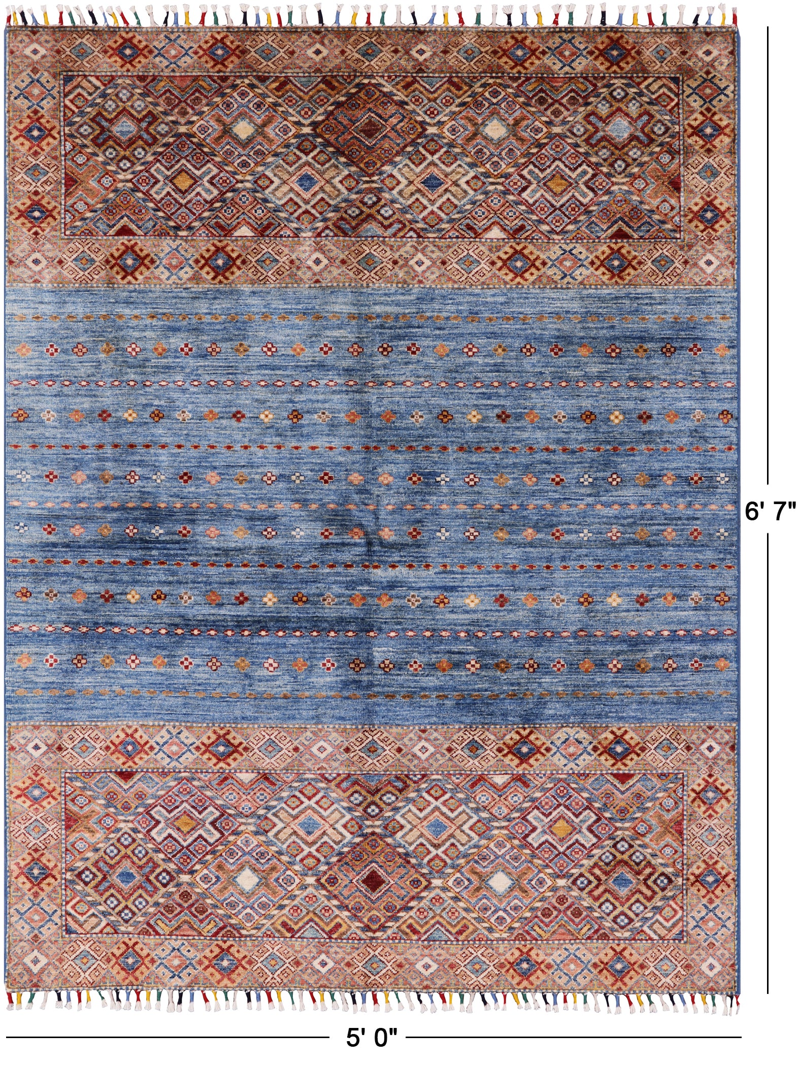 Blue Tribal Persian Gabbeh Hand Knotted Wool Area Rug - 5' 0" X 6' 7" - Golden Nile