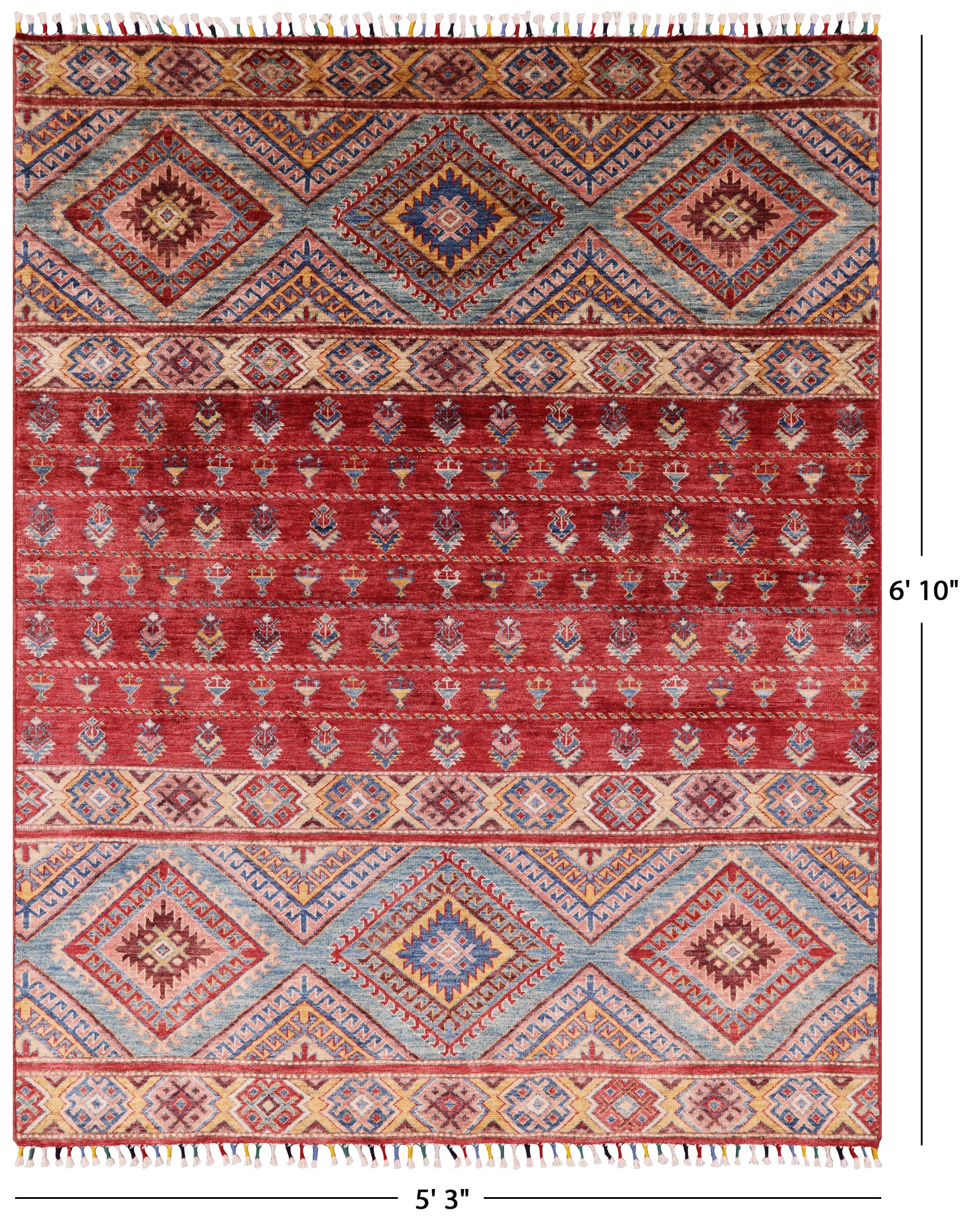 Red Khorjin Persian Gabbeh Hand Knotted Wool Area Rug - 5' 3" X 6' 10" - Golden Nile
