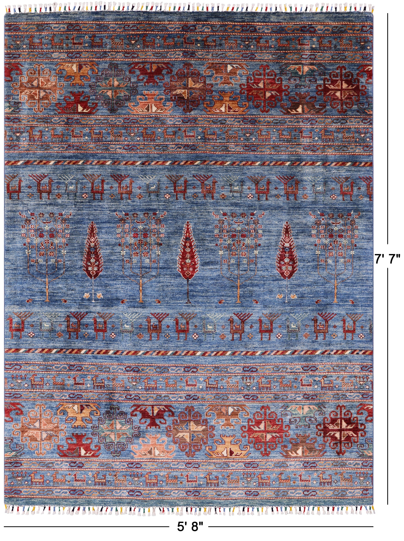 Blue Persian Gabbeh Hand Knotted Wool Area Rug - 5' 8" X 7' 7" - Golden Nile