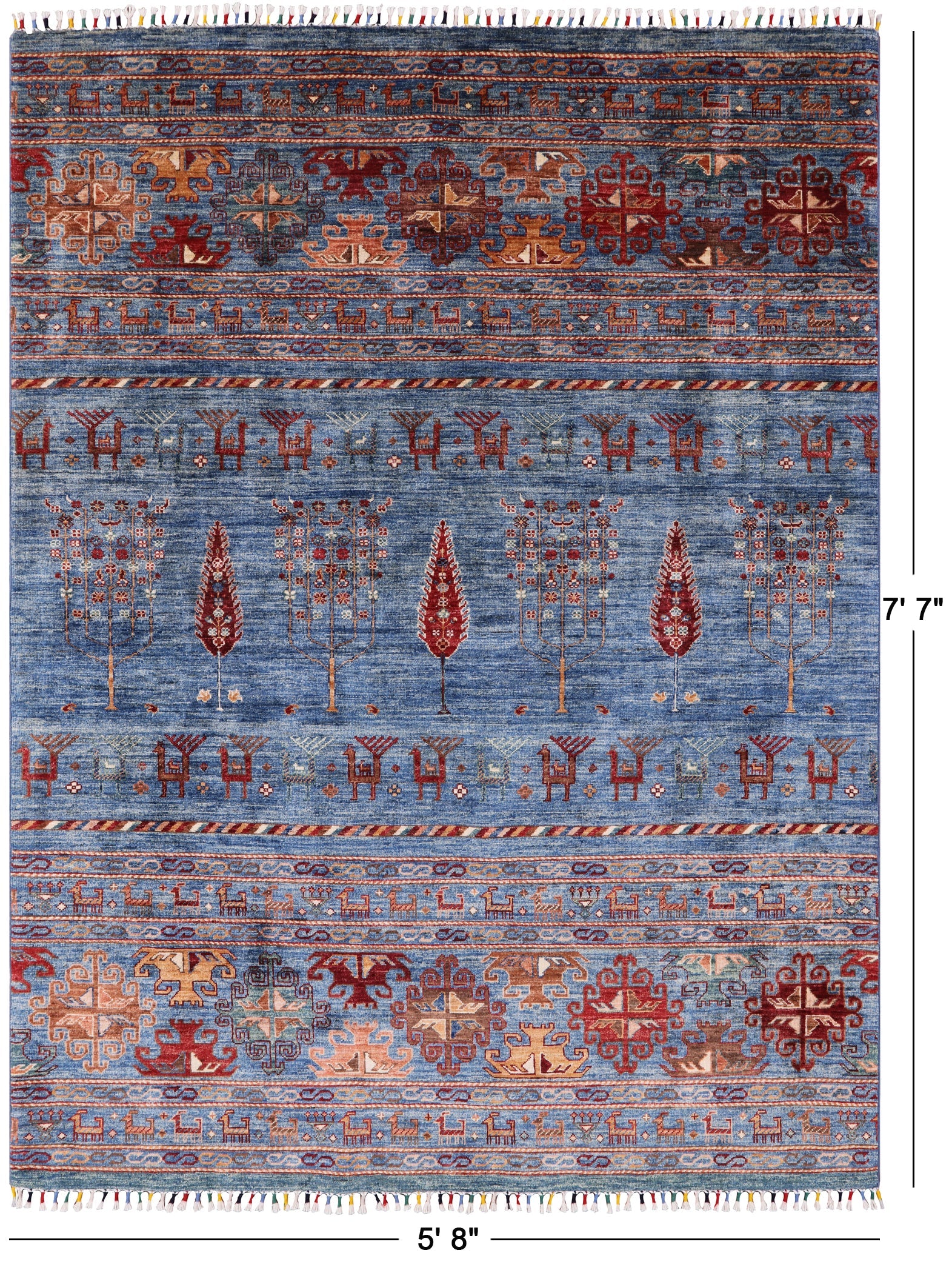 Blue Persian Gabbeh Hand Knotted Wool Area Rug - 5' 8" X 7' 7" - Golden Nile