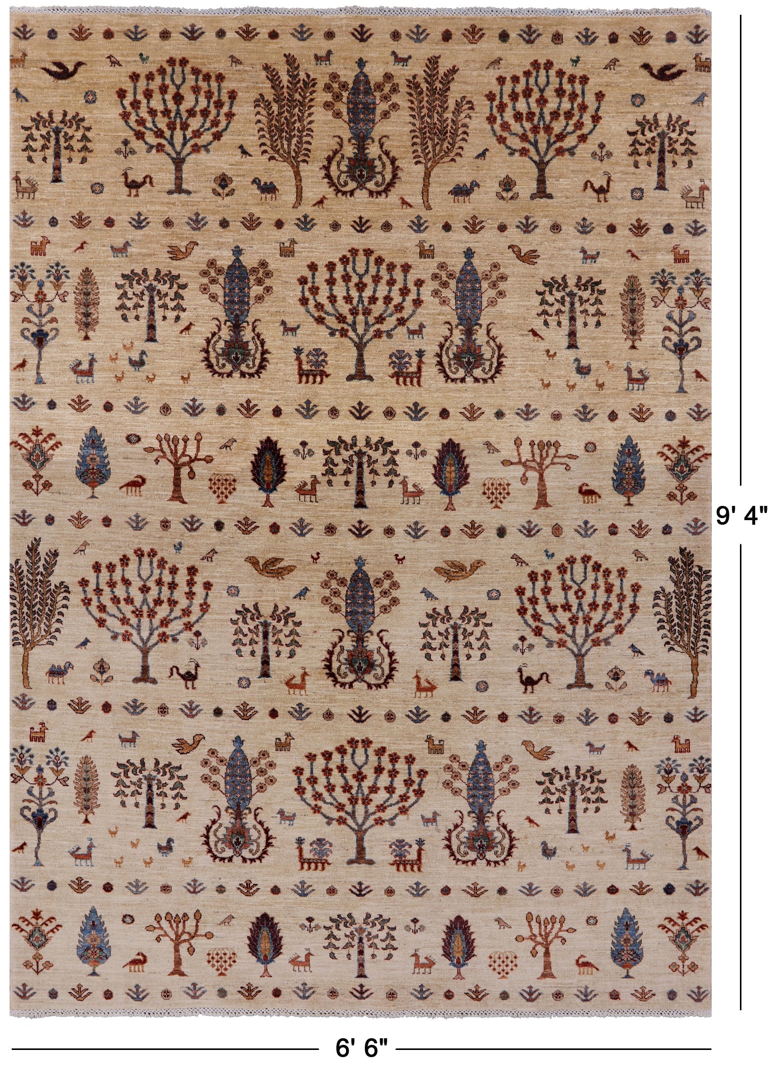 Ivory Tribal Persian Gabbeh Hand Knotted Wool Area Rug - 6' 6" X 9' 4" - Golden Nile