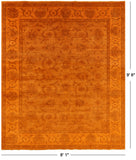 Orange Full Pile Overdyed Hand Knotted Wool Area Rug - 8' 1" X 9' 6" - Golden Nile