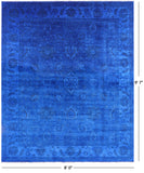 Blue Full Pile Overdyed Hand Knotted Wool Area Rug - 8' 0" X 9' 7" - Golden Nile