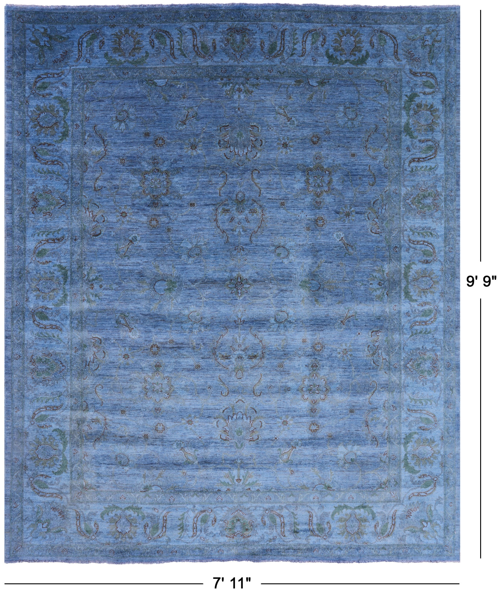 Blue Full Pile Overdyed Hand Knotted Wool Area Rug - 7' 11" X 9' 9" - Golden Nile