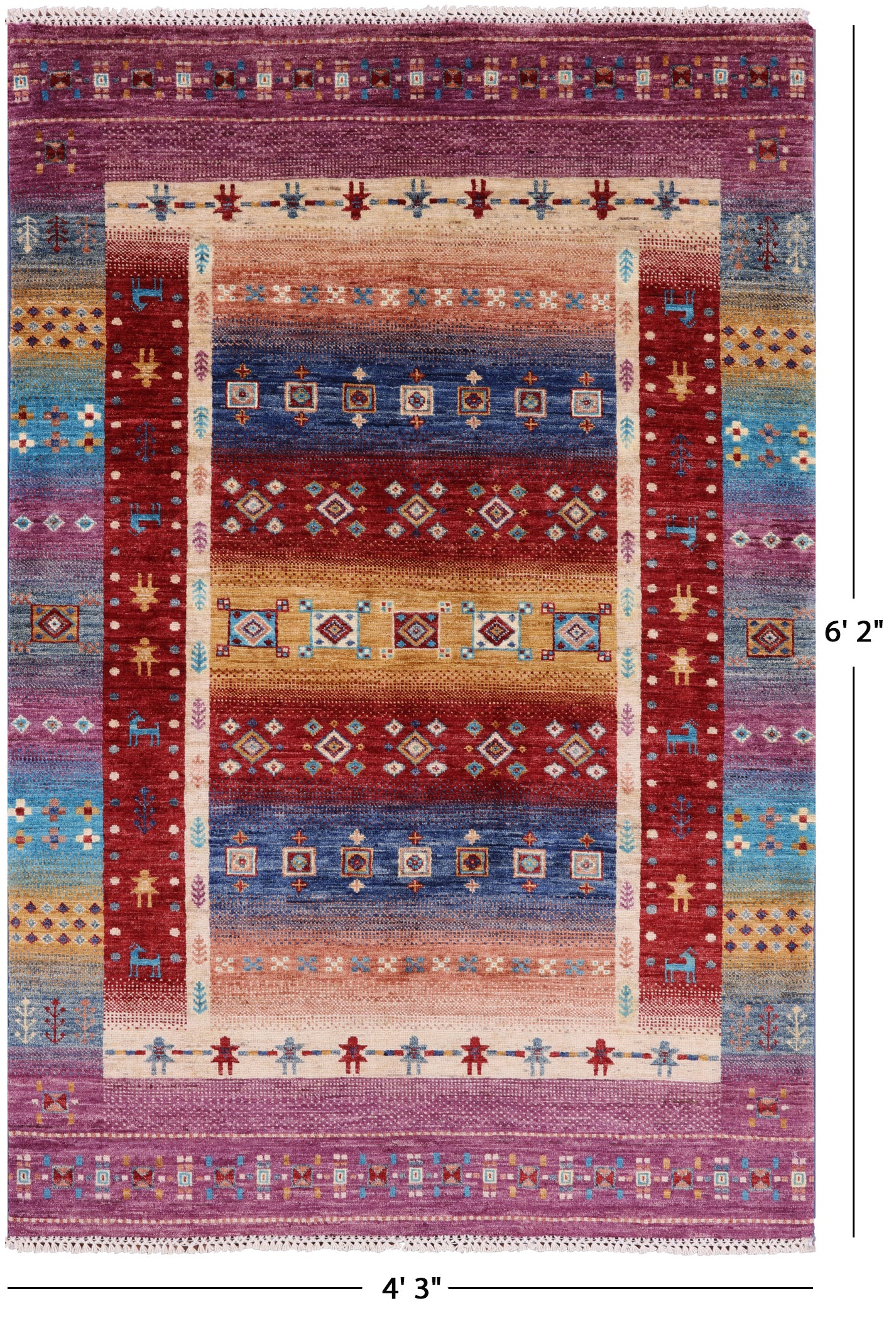 Tribal Persian Gabbeh Hand Knotted Wool Area Rug - 4' 3" X 6' 2" - Golden Nile