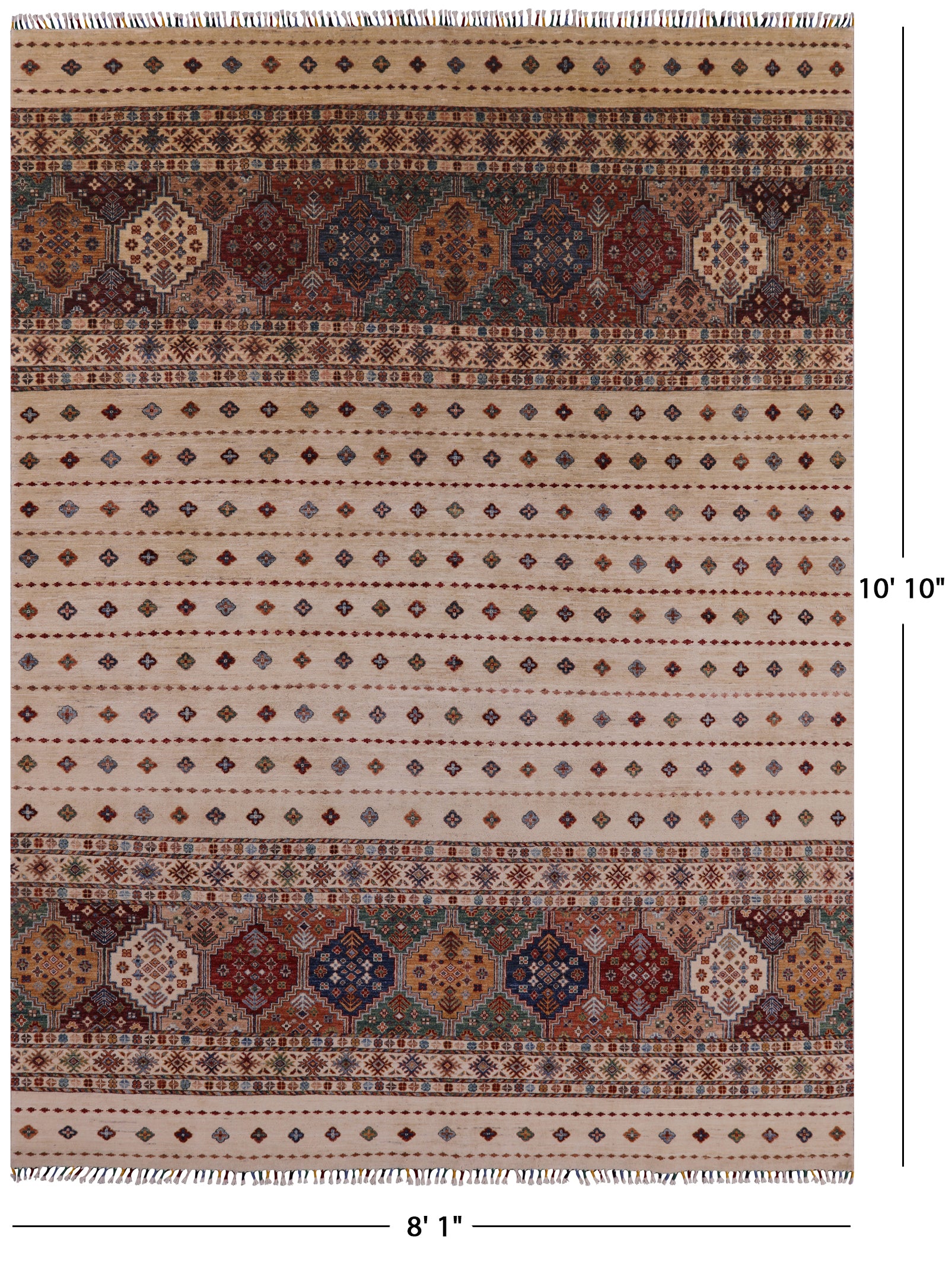 Ivory Khorjin Persian Gabbeh Hand Knotted Wool Rug - 8' 1" X 10' 10" - Golden Nile