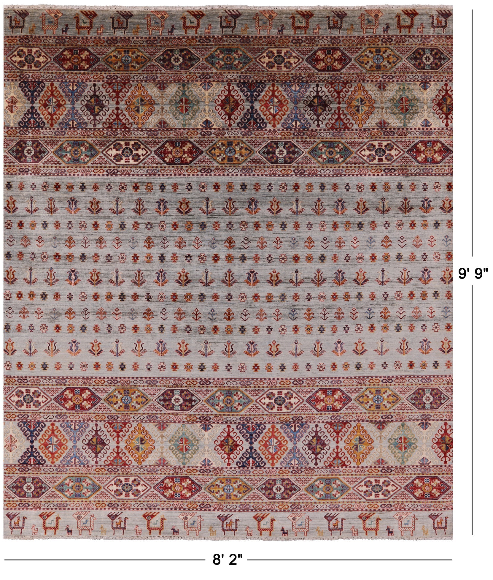 Persian Gabbeh Hand Knotted Wool Area Rug - 8' 2" X 9' 9" - Golden Nile
