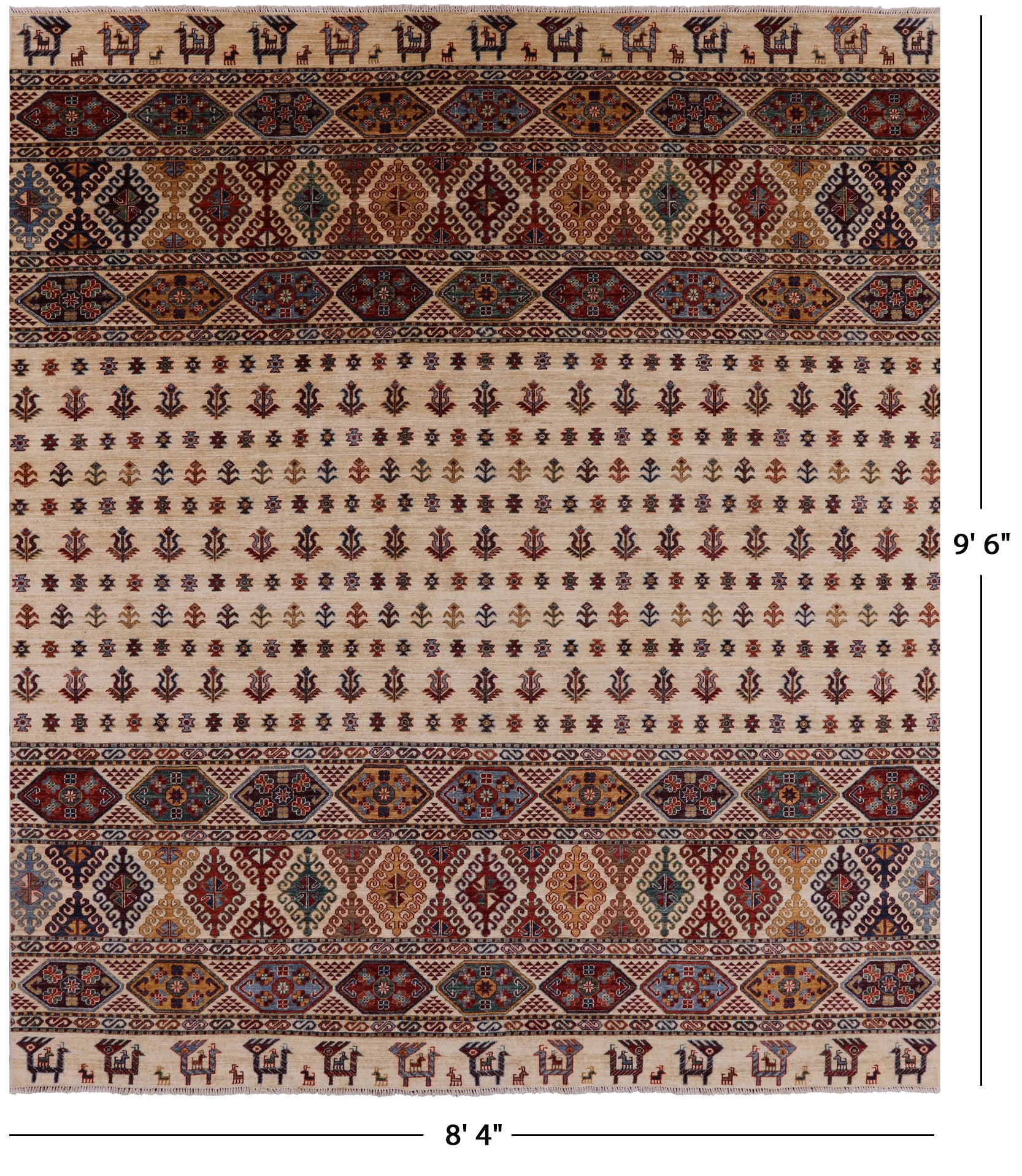 Ivory Persian Gabbeh Handmade Wool Area Rug - 8' 4" X 9' 6" - Golden Nile