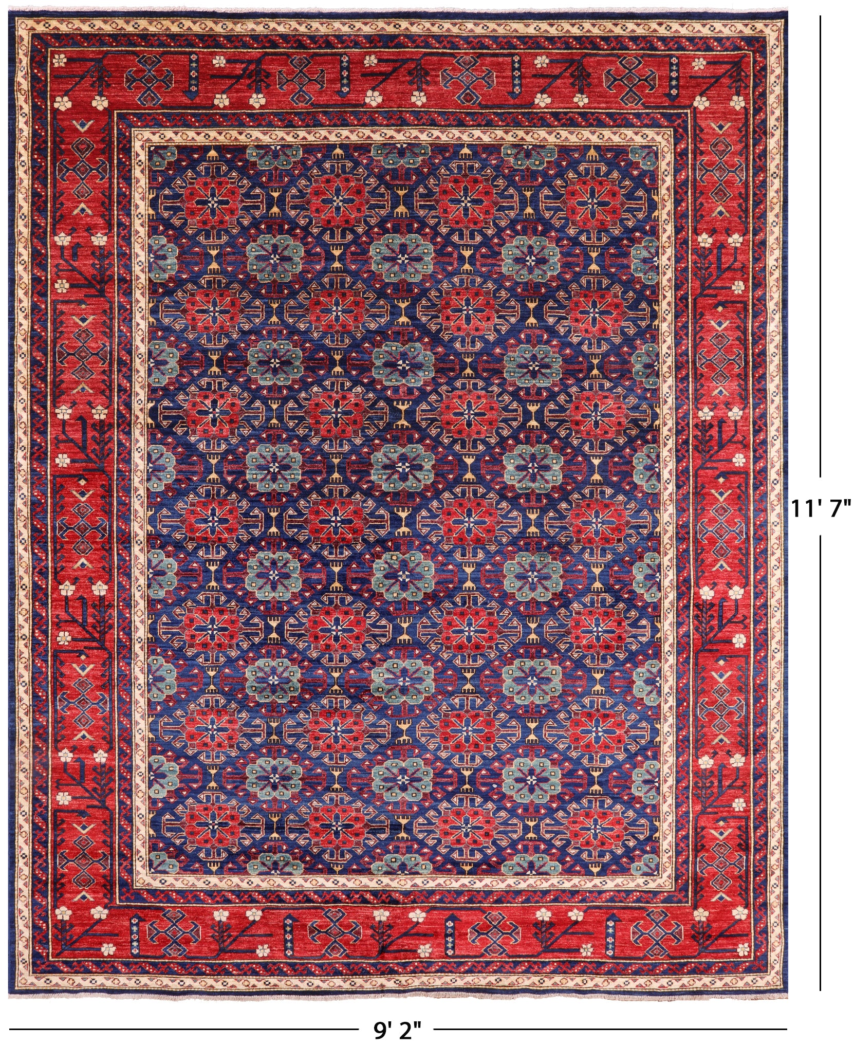 Blue Fine Serapi Hand Knotted Wool Area Rug - 9' 2" X 11' 7" - Golden Nile