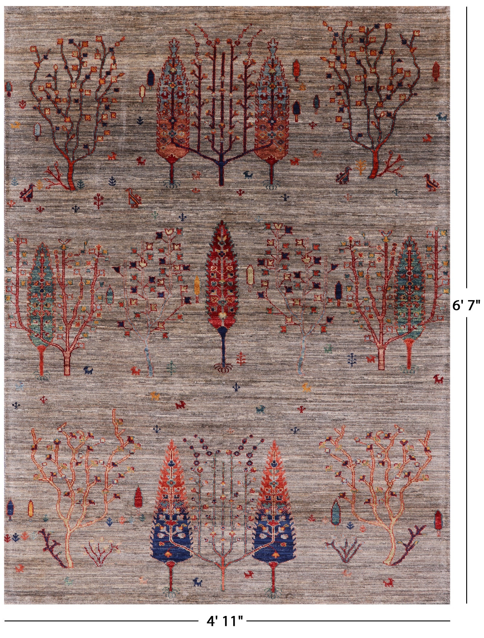 Tribal Gabbeh Hand Knotted Wool Area Rug - 4' 11" X 6' 7" - Golden Nile