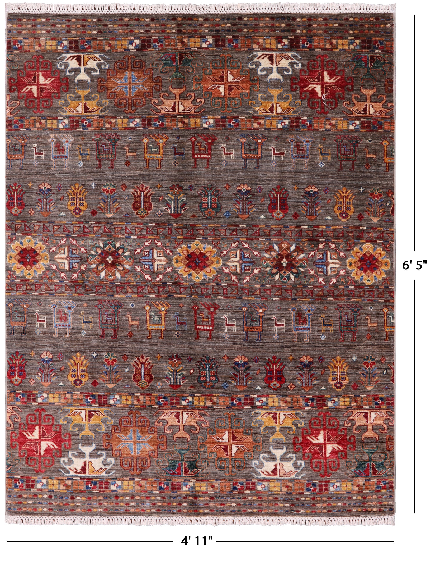 Persian Gabbeh Handmade Wool Area Rug - 4' 11" X 6' 5" - Golden Nile