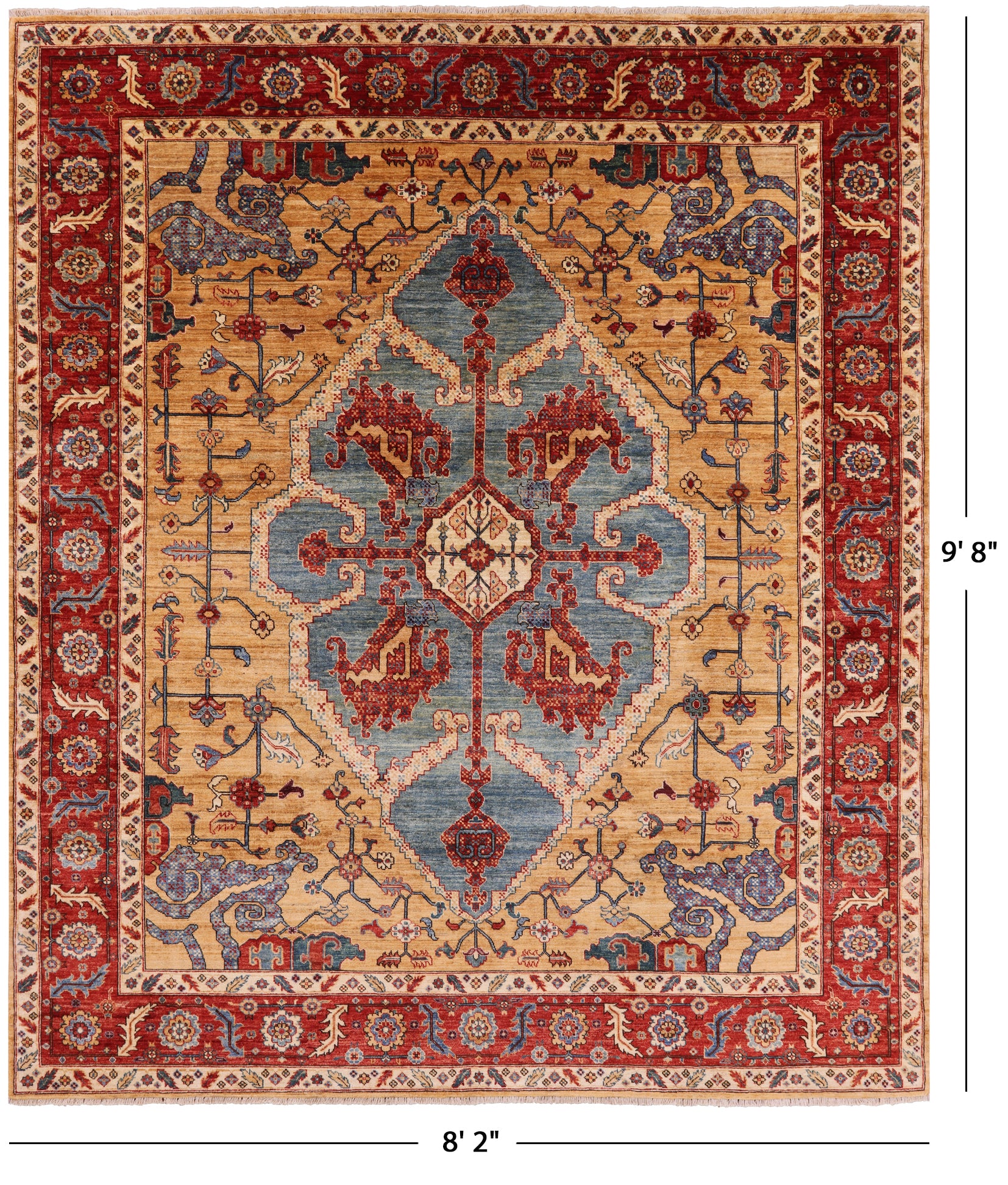 Persian Fine Serapi Handmade Wool Area Rug - 8' 2" X 9' 8" - Golden Nile
