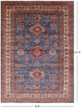 Blue Super Kazak Handmade Wool Area Rug - 9' 0" X 12' 3" - Golden Nile