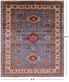 Blue Super Kazak Hand Knotted Wool Area Rug - 8' 0" X 9' 8" - Golden Nile