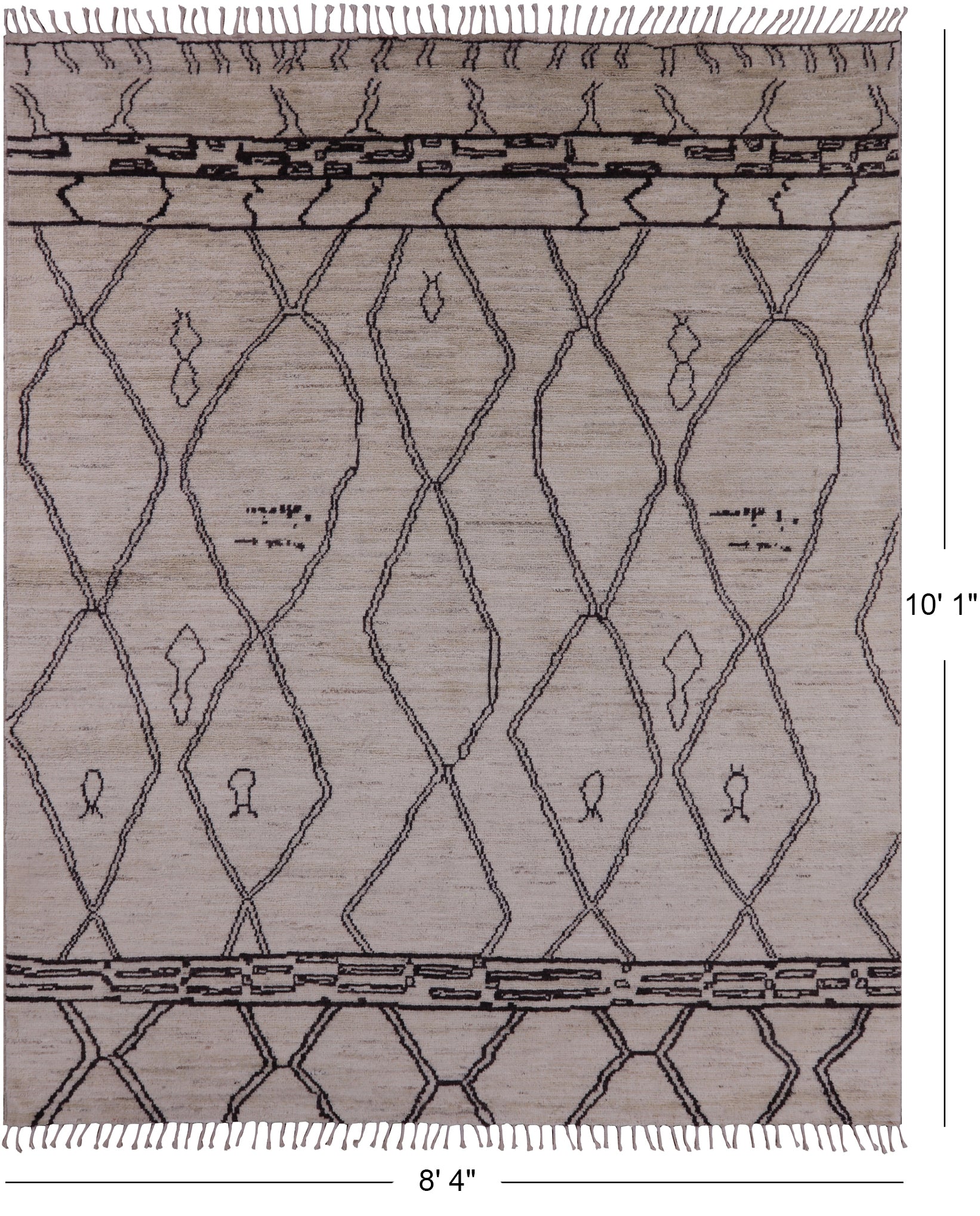 Ivory Tribal Moroccan Hand Knotted Wool Area Rug - 8' 4" X 10' 1" - Golden Nile