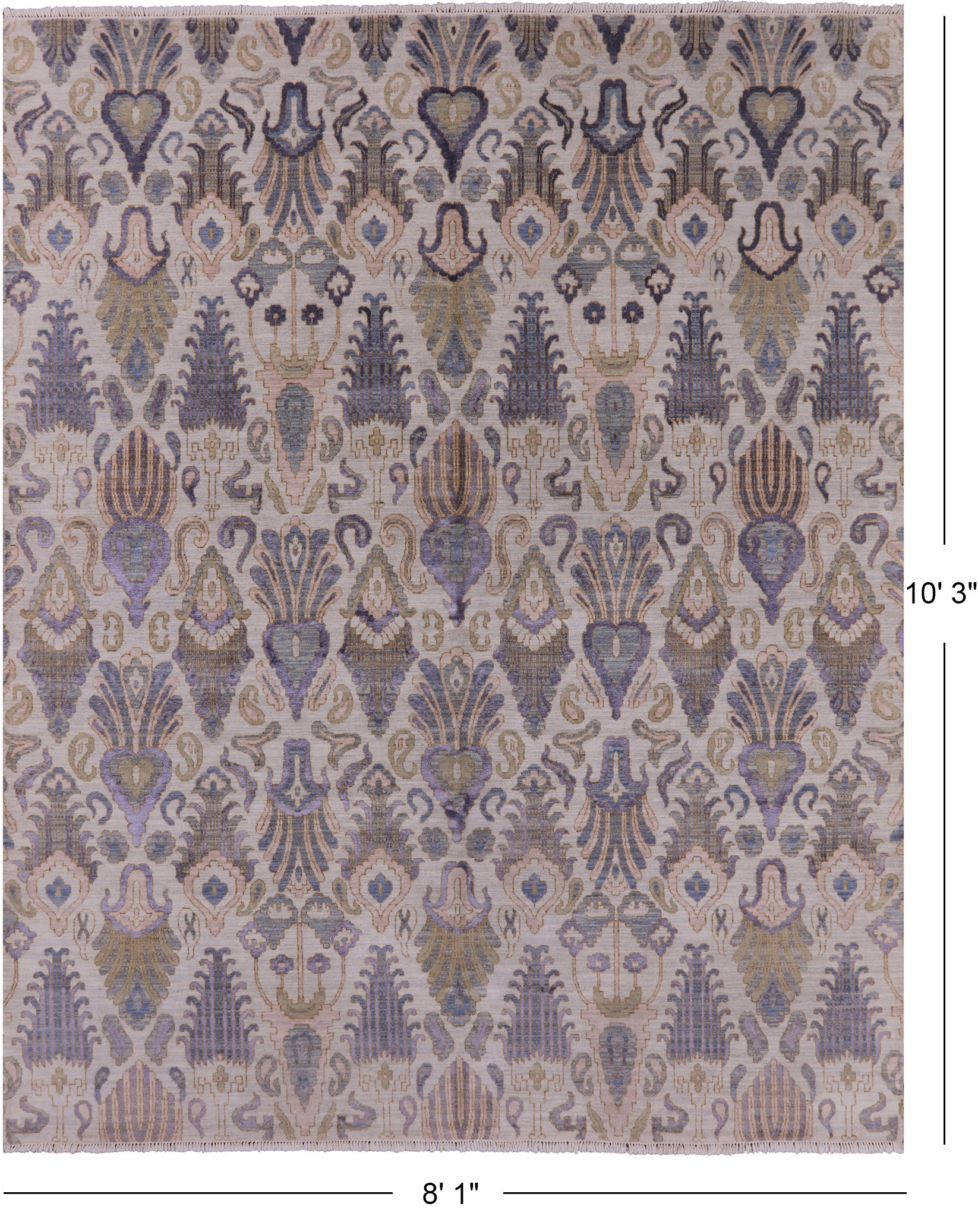 Ivory Contemporary Hand Knotted Wool & Silk Area Rug - 8' 1" X 10' 3" - Golden Nile