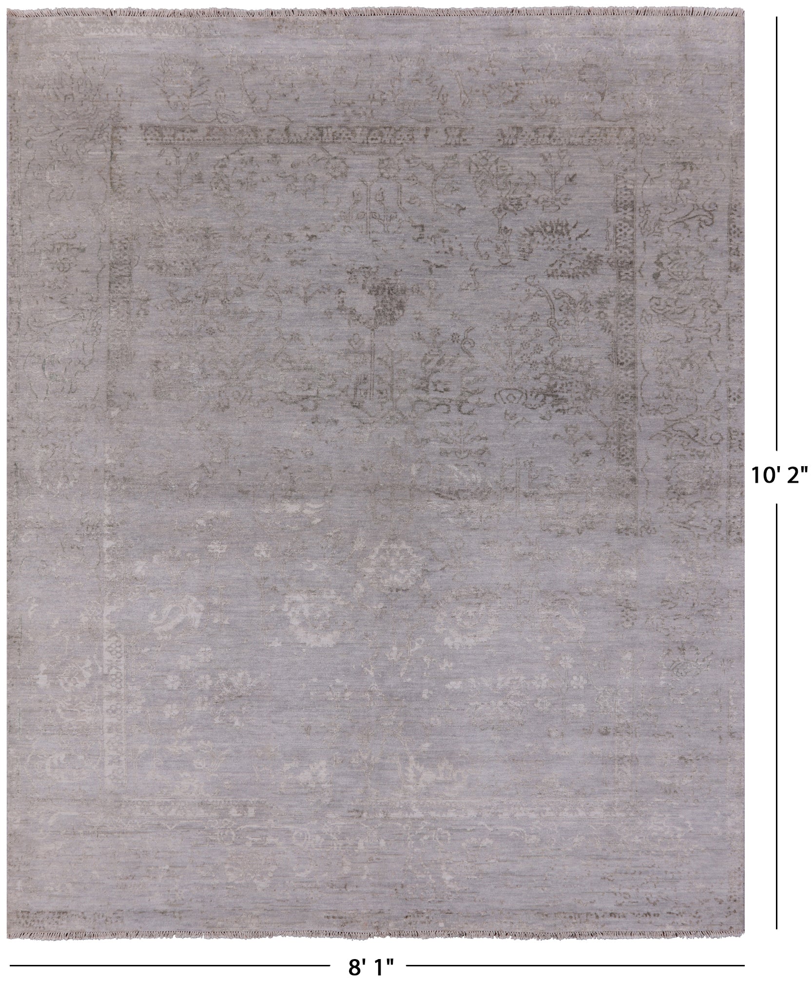 Grey Modern Handmade Wool & Silk Rug - 8' 1" X 10' 2" - Golden Nile