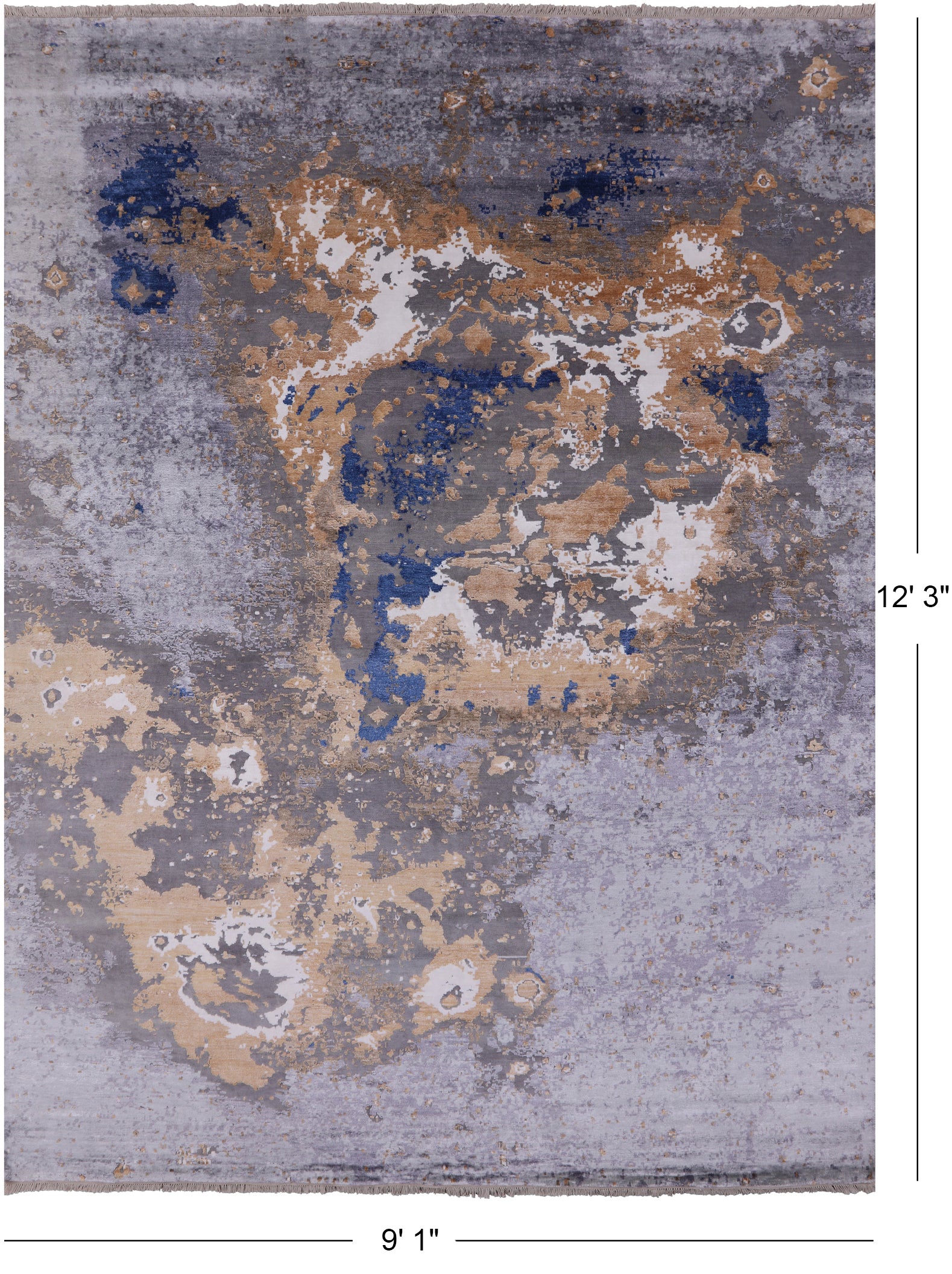 Modern Abstract Handmade Wool & Silk Rug - 9' 1" X 12' 3" - Golden Nile