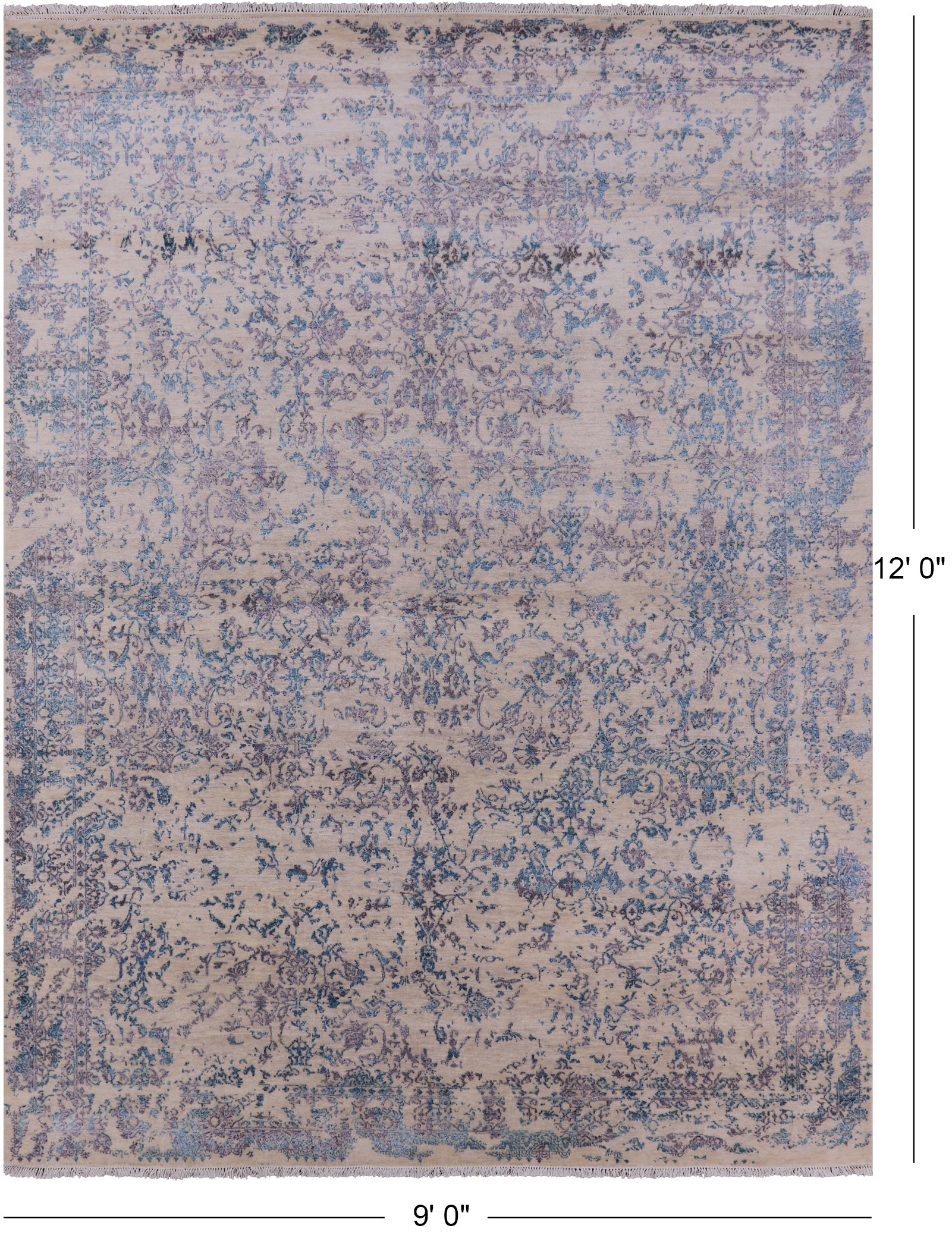 Ivory Modern Handmade Wool & Silk Rug - 9' 0" X 12' 0" - Golden Nile