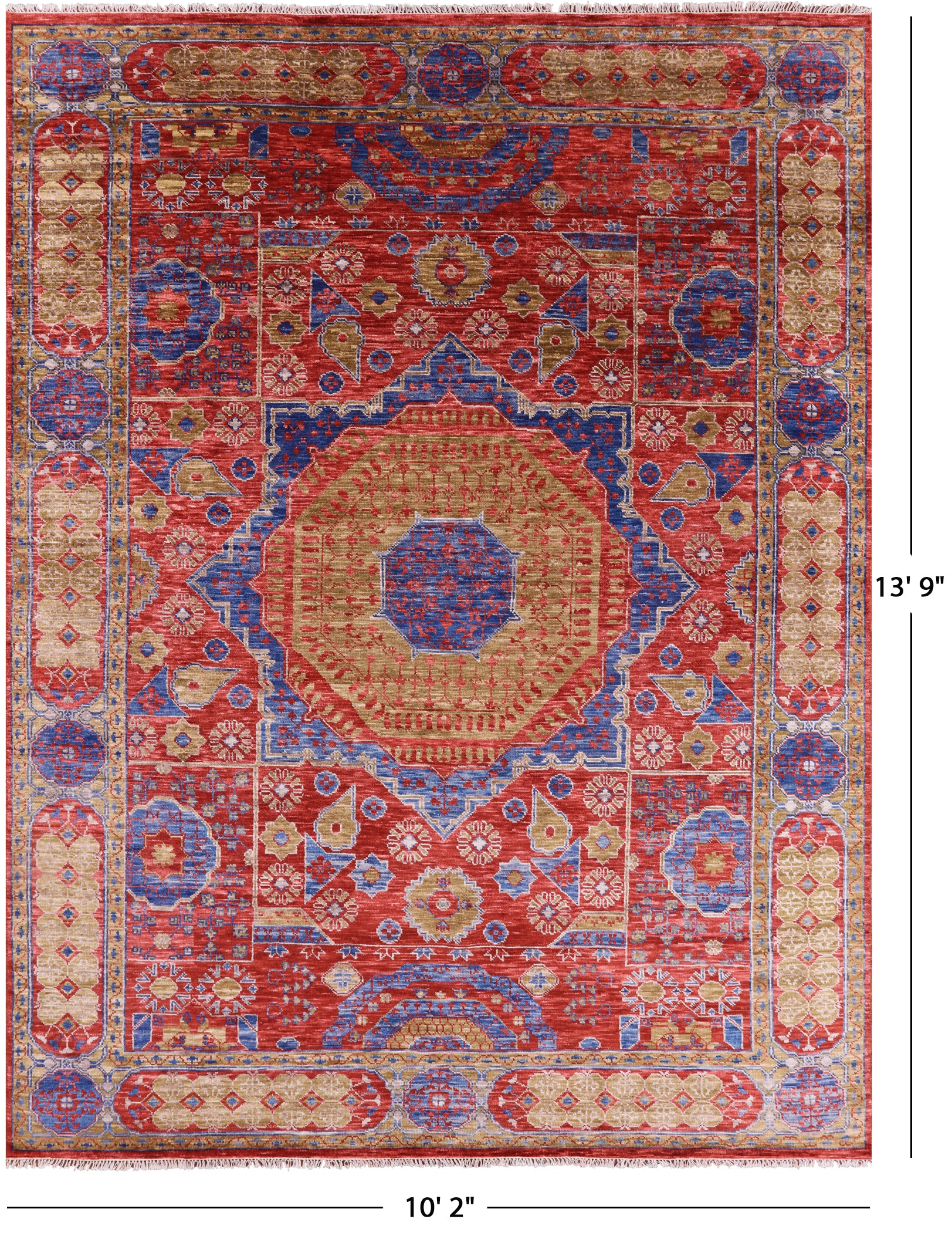 Geometric Persian Mamluk Hand-Knotted Wool Rug - 10' 2" X 13' 9" - Golden Nile