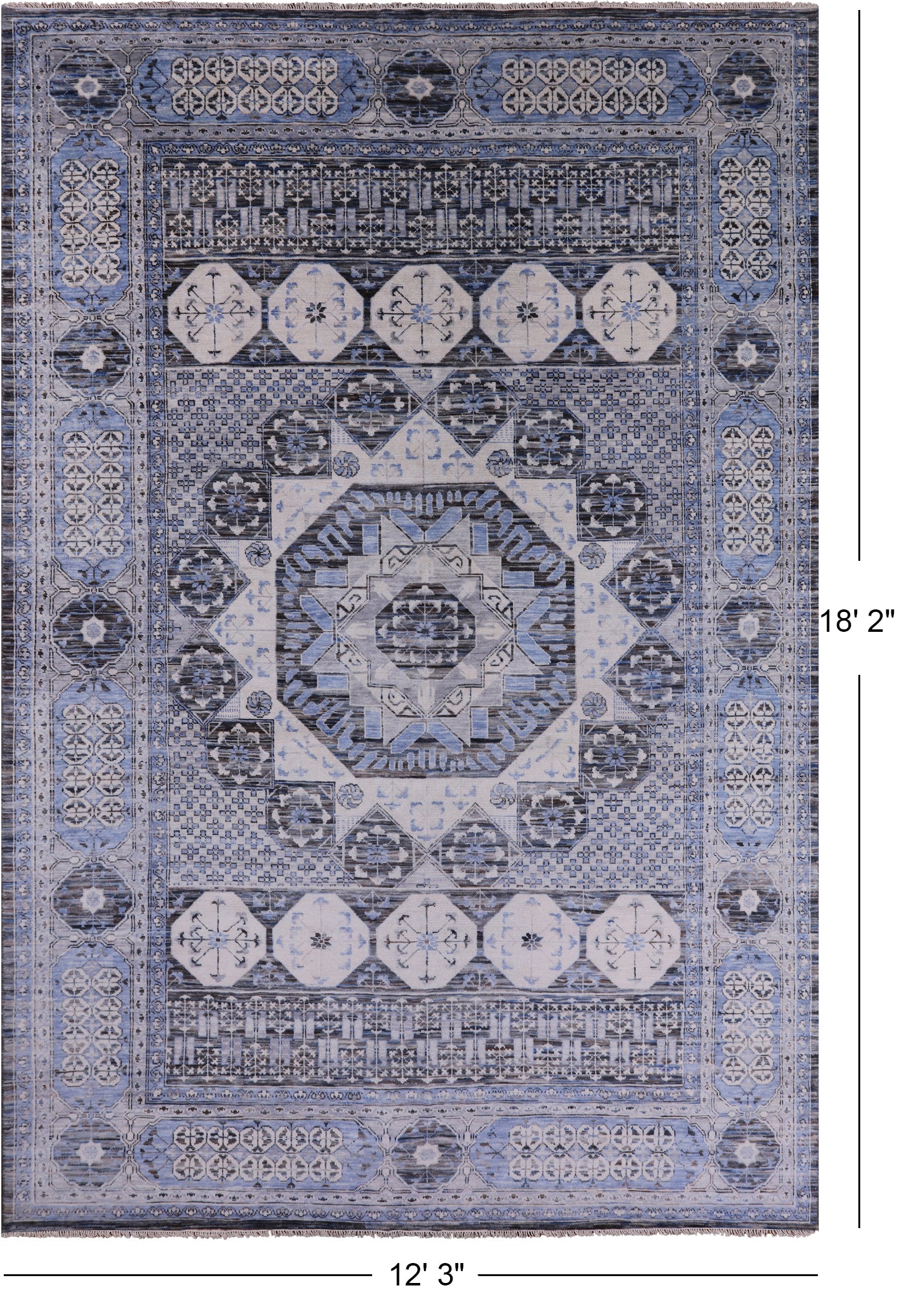 Grey Geometric Persian Hand Knotted Wool Rug - 12' 3" X 18' 2" - Golden Nile