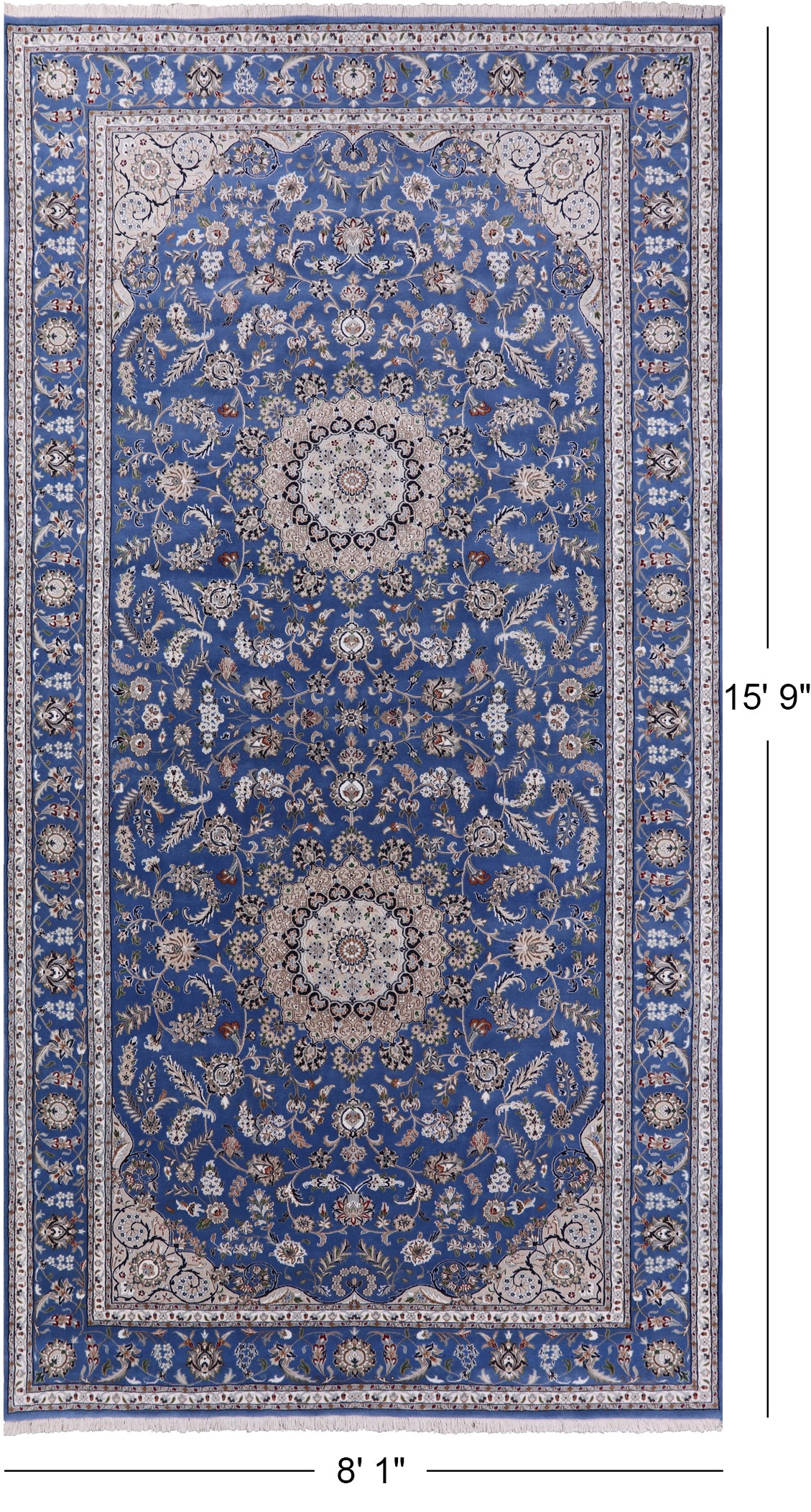 Blue Persian Nain Handmade Wool & Silk Rug - 8' 1" X 15' 9" - Golden Nile