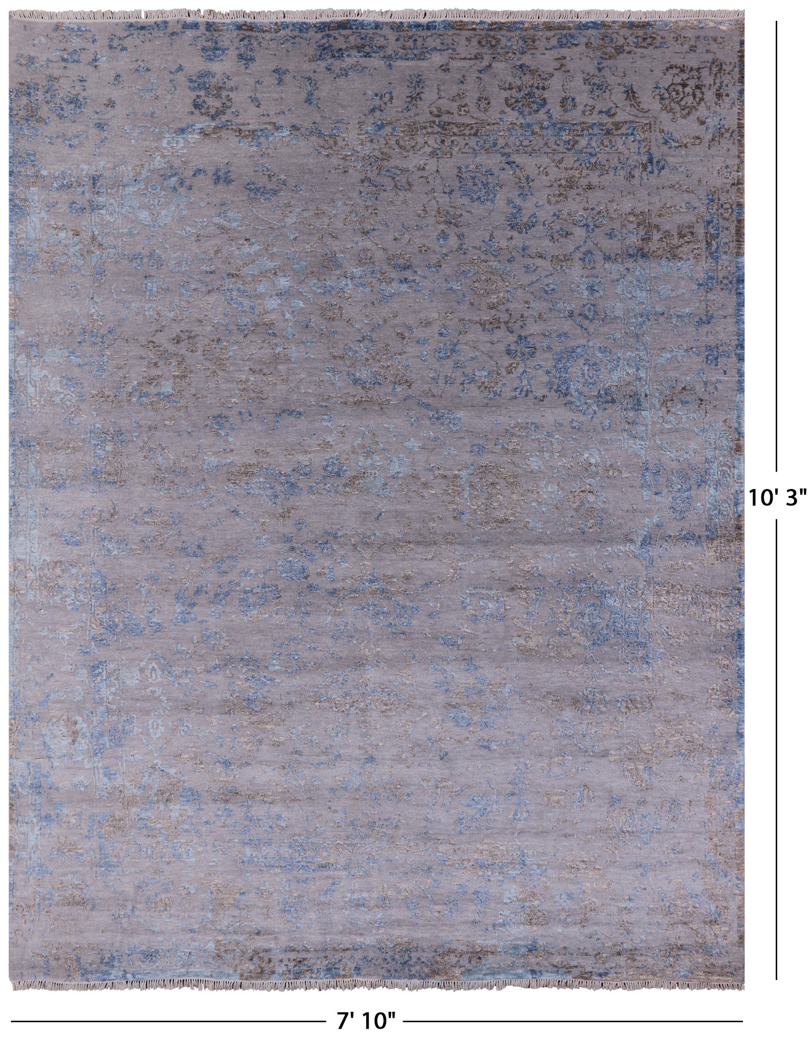 Grey Modern Hand Knotted Wool & Silk Rug - 7' 10" X 10' 3" - Golden Nile