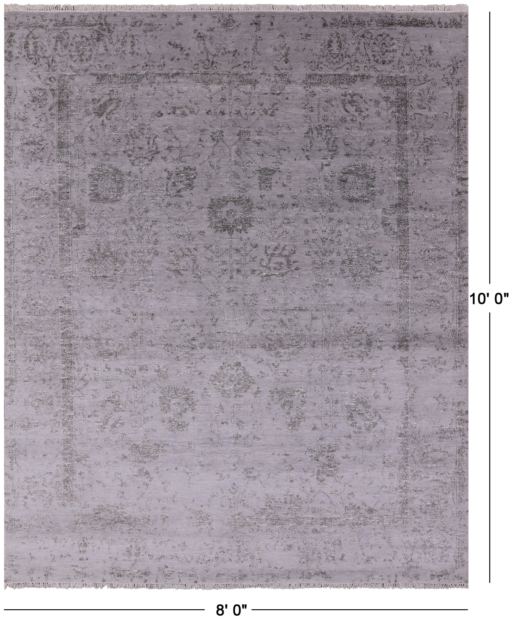 Grey Modern Floral Hand-Knotted Wool & Silk Rug - 8' 0" X 10' 0" - Golden Nile